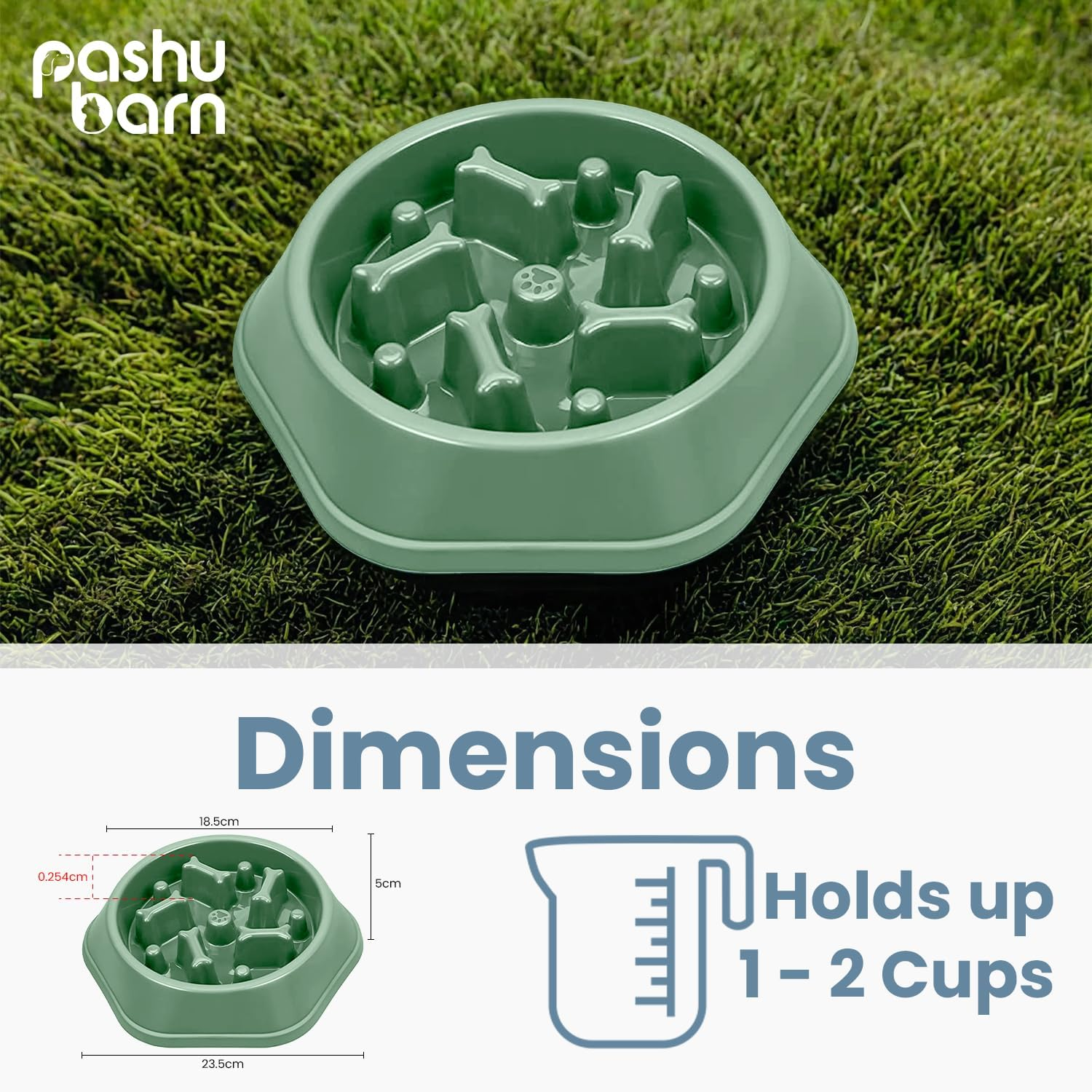 Pashu Barn Large 500Ml Slow Feeder Dog Bowl - Interactive Pet Feeder Anti-Slip Base to Promote Healthy Eating, Reduce Overeating, Bloating, Vomiting, and Obesity - (Green) image number 6