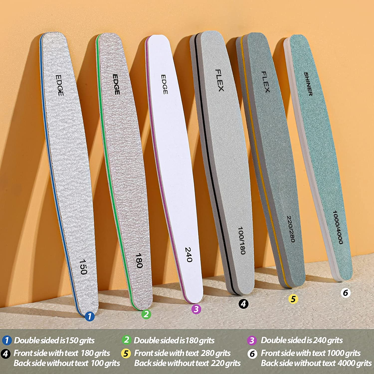 Nail File, Teenitor Gel Nail File Set Professional Nail Buffer File Block Natural Manicure File Nail Polisher Washable Double Sided Grit 100/150/180/220/240/280/1000/4000 Buffer image number 5