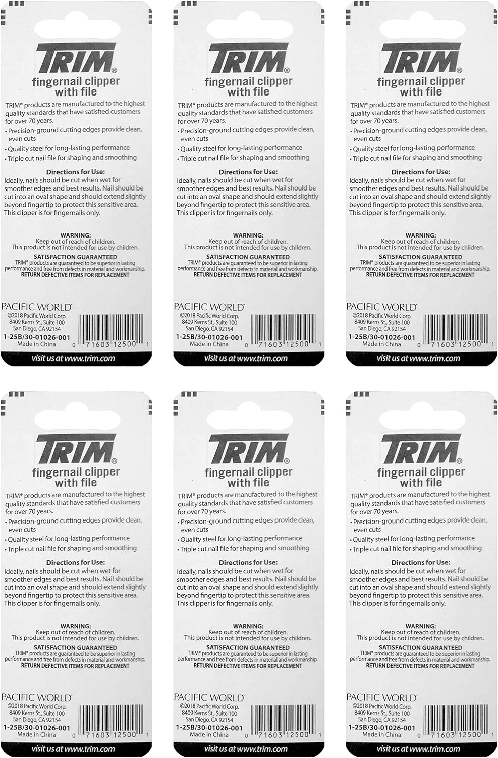 Trim Nailcare Fingernail Clipper with File Pack of 6 image number 1