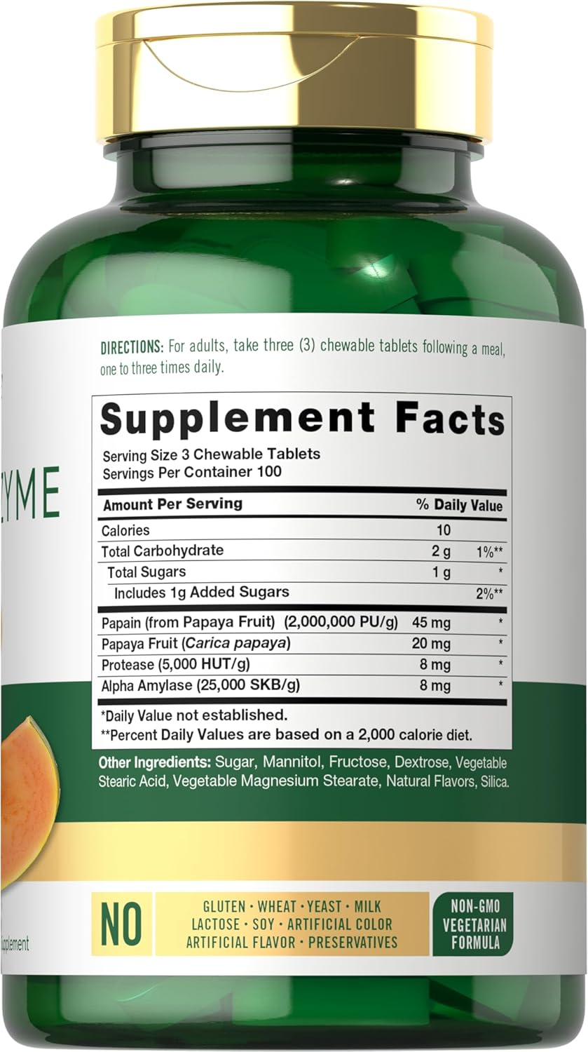 Papaya Enzyme Chewable Tablets | 600 Count | Vegetarian, Non-Gmo, Gluten Free Formula | Papaya Flavor | by Carlyle image number 1