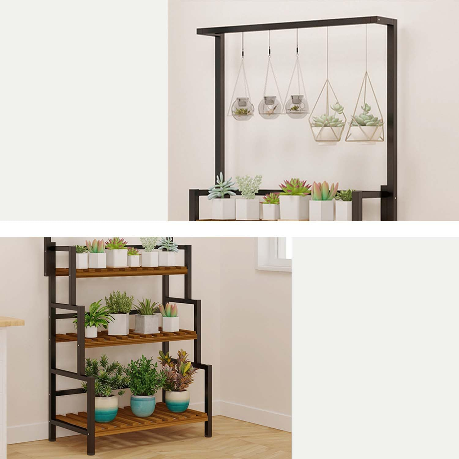 Ikare 3-Tier Heavy Duty Metal Plant Stand, 68 Inch Tall Flower Pot Shelf with Grid Panel, Multi-Tier Organizer Rack for Indoor Outdoor Use in Living Room, Garden, Balcony image number 6