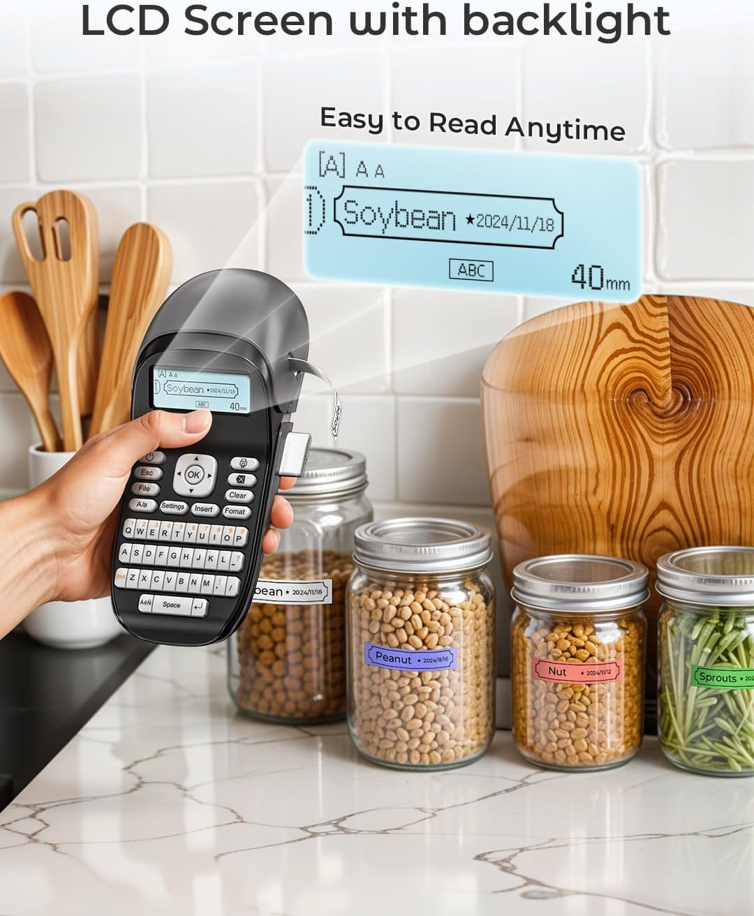 Phomemo Label Maker Machine with Tape-Label Maker with QWERTY Keyboard,Bluetooth Labeler Label Printer Machine with Backlit Screen, Multiple Symbols Borders Fonts for Home School Office Organization image number 4