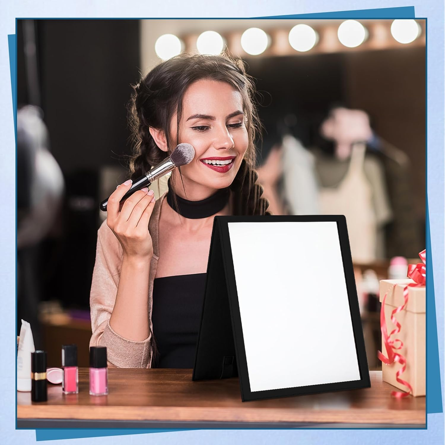 Glikceil Foldable Portable Full Length Mirror for Dorm Dance Backstage Camping Travel Hanging Folding Makeup Body Mirror for Dancers Artists Home Aestheticians Spa(Black,25.6" X 12") image number 2