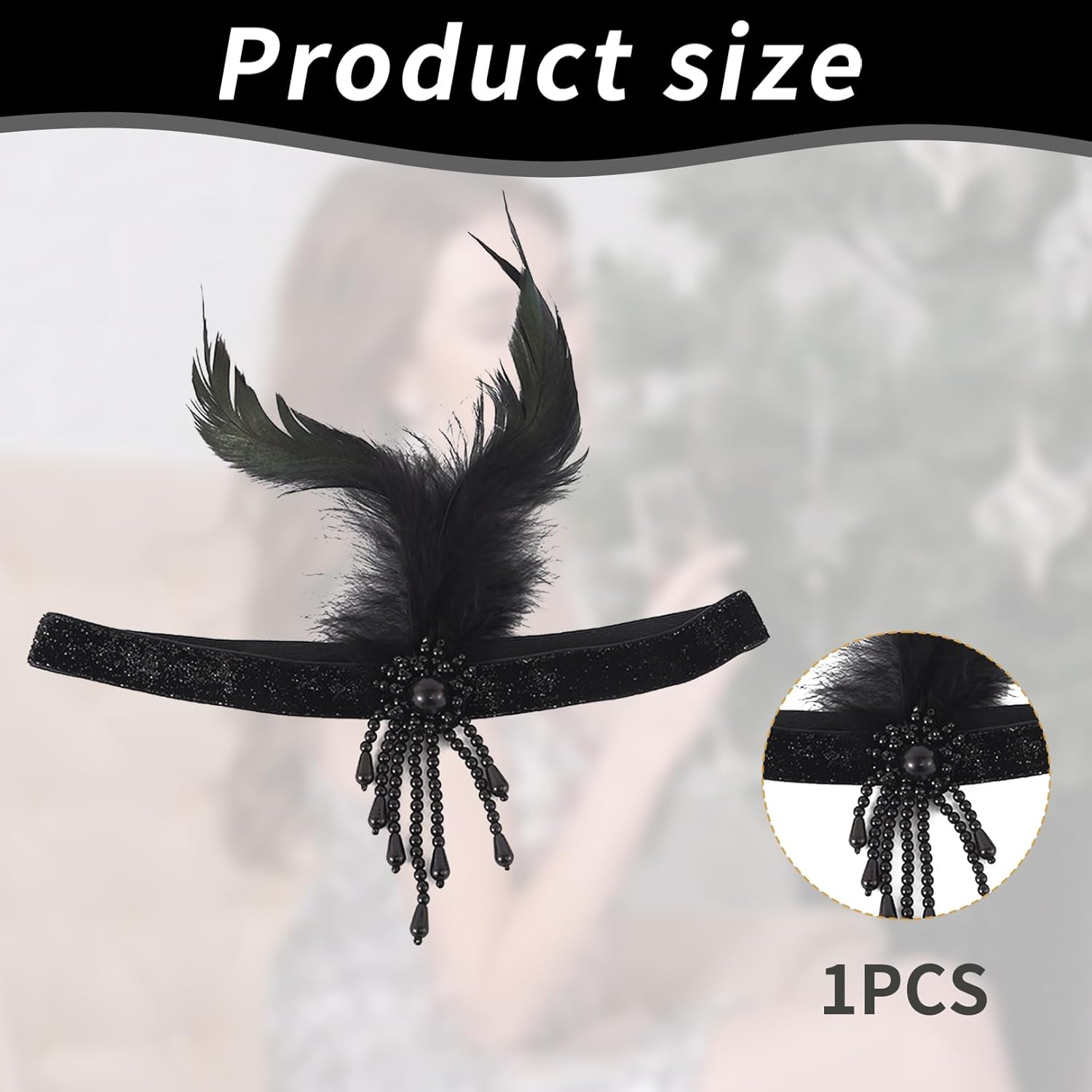 Women'S 1920S Headband for Gatsby Costume 20S Accessories, Vintage Jewellery Tassel Feather Headband with Rhinestone Hair Accessories, Perfect for Parties, Party Decoration, Weddings and Carnival image number 4