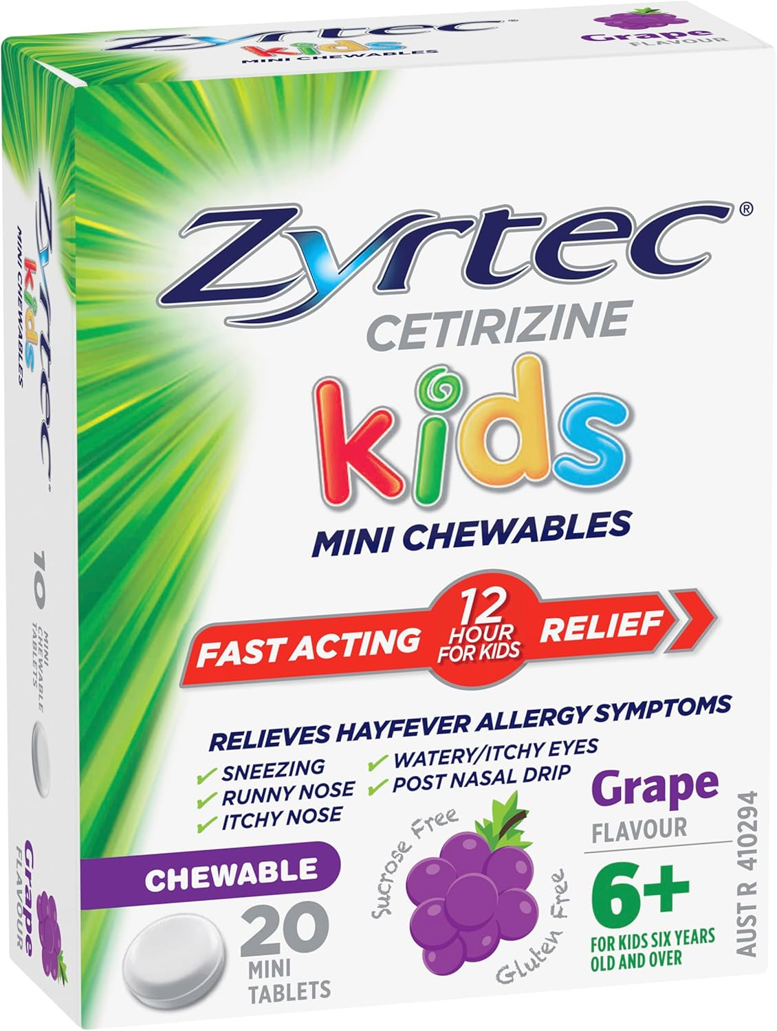 Zyrtec Grape Chewable Allergy 20 Tablets for Kids image number 3