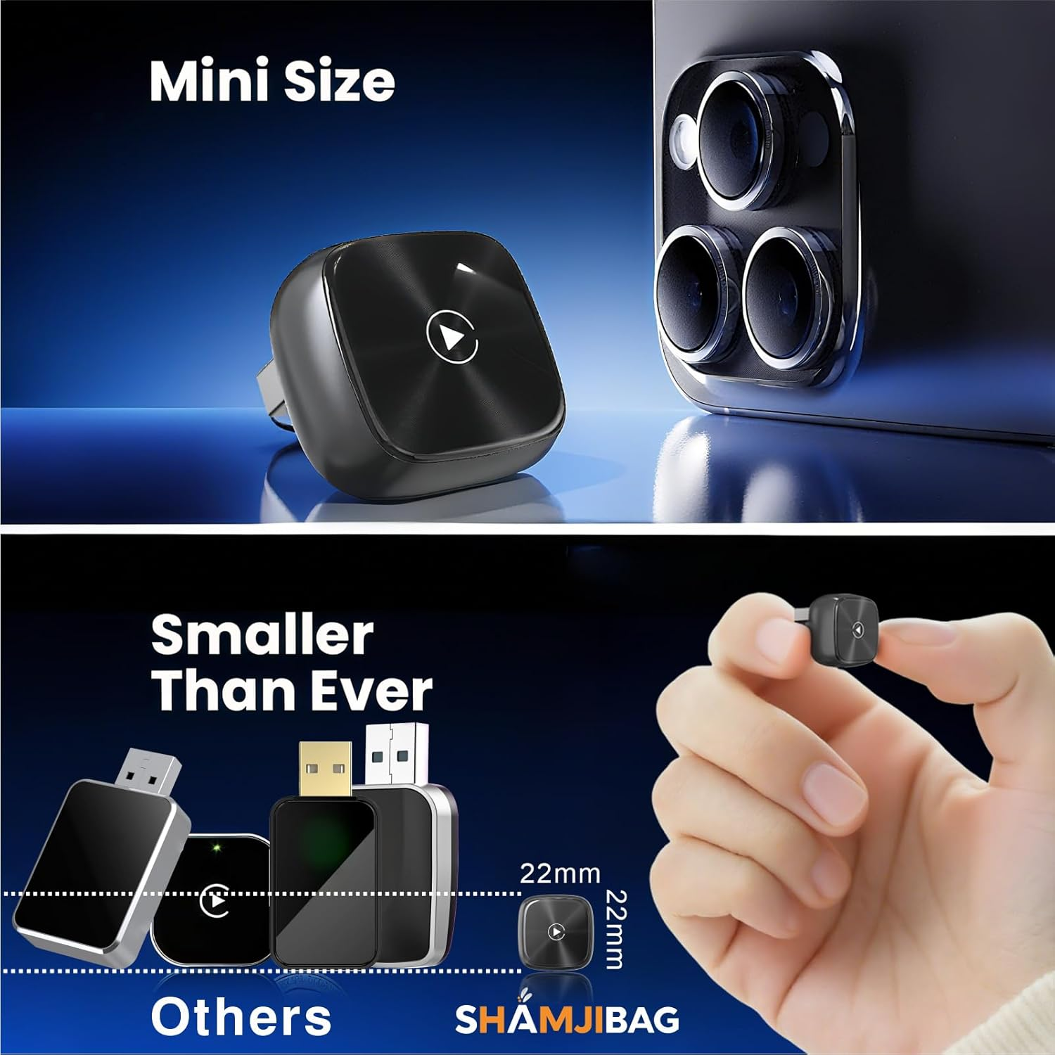 Wireless Carplay Adapter for Iphone & Android Auto, Plug & Play Converts Wired to Wireless Carplay, Compatible with Ios 10+/Android 11+, Mini USB Design（2016 +） image number 3