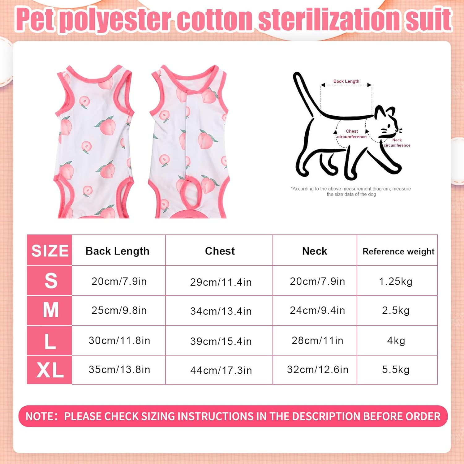 Cat Recovery Suit,Cat Surgery Recovery Suit,Elizabethan Collar & Cone Alternative,Cat Bodysuit Medical Vest,Kitten Onesie Pet Surgical Spay Shirt for Abdominal Wounds or Skin Diseases (Peach, L) image number 5
