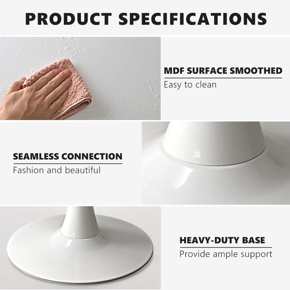 Furb 70Cm round Dining Table for 2, Outdoor Small White Tulip Patio Coffee Table, Wooden Tabletop and Steel Leg image number 3