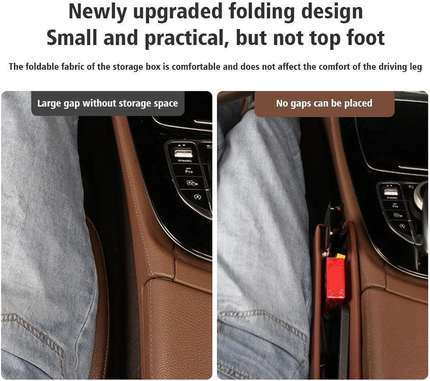 Leather Car Seat Storage Box, 2023 New Car Seat Gap Filler Organizer, PU Leather Car Seat Storage Box, Console Side Pocket Organizer Holds for Phone, Wallet, Cards, Keys (Black) - Beige image number 6