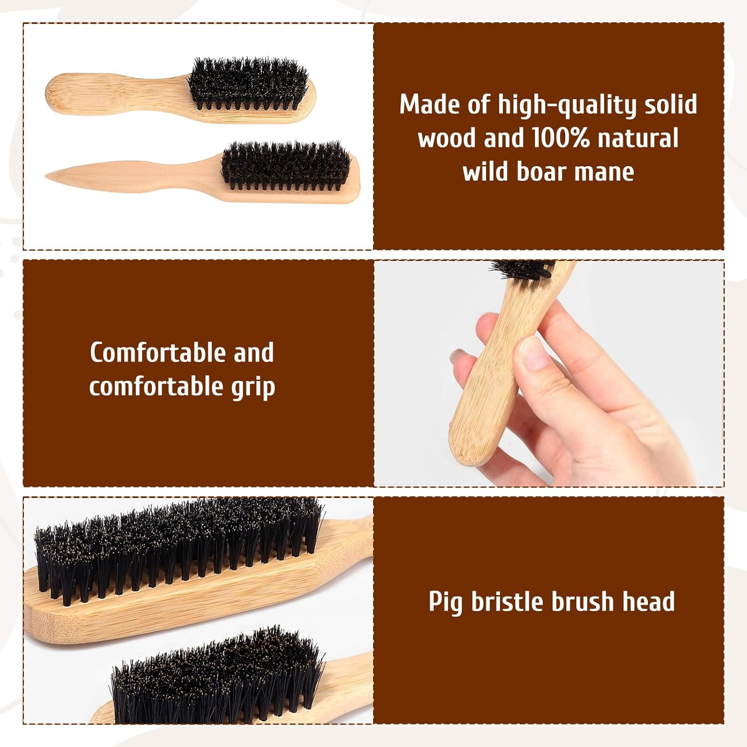 Slick Back Brush, 2Pcs Slick Brush, Slickback Hair Brush, Soft Boar Bristle Styling Edge Control Brushes, Boar Bristle Brushes, Smoothing Hairbrush for Detangling, Ponytail image number 5