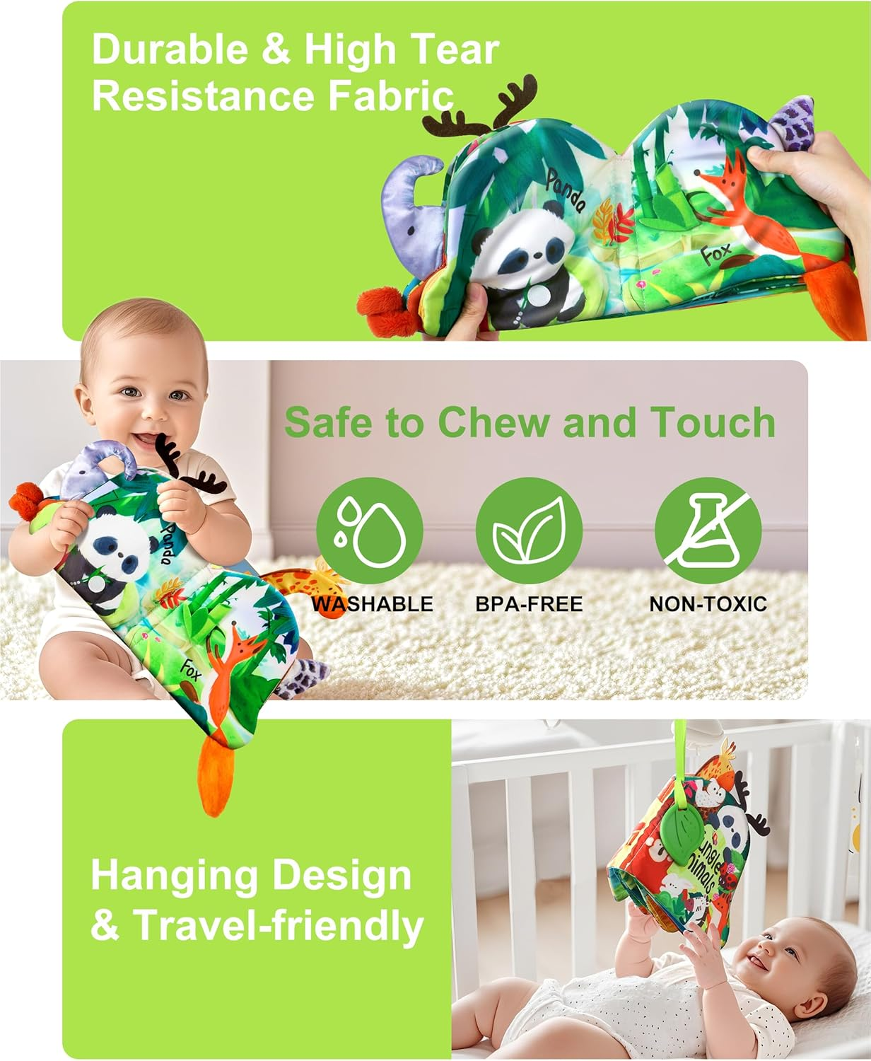 Baby Books 0-6 Months, Infant Tummy Time Sensory Teething Toys Baby Toys 6 to 12 Months, Touch and Feel Soft Cloth Book, 3D Crinkle Book Toy for Infant Newborn Boys Girls Early Learning image number 5