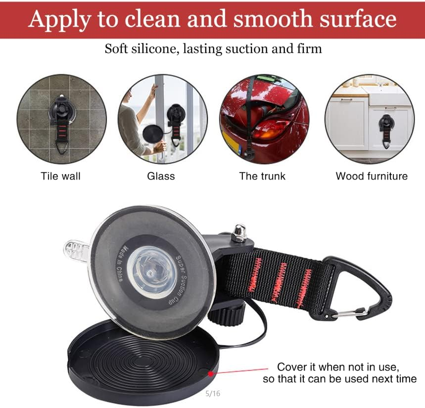 INMORVEN Heavy Duty Suction Cup Hooks，Camper Accessories 4 Pieces Car Camping Essentials with Rotatable Hooks Tie down with Viscous Silicone Strong Power for Car Awning Boat Accessory.(Red Line)