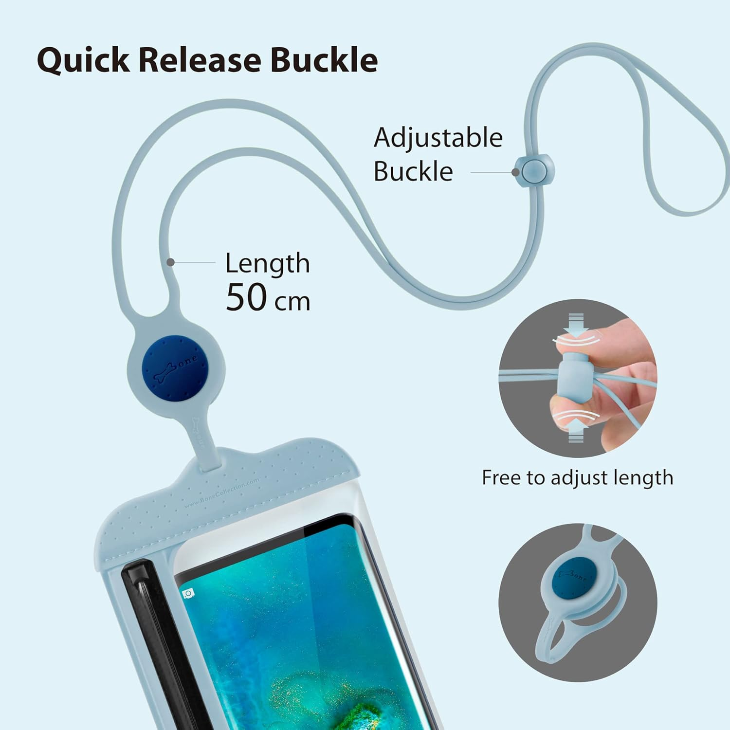 BONE Waterproof Phone Pouch, IPX8 Waterproof Phone Case for Swimming Dry Bag Underwater with Lanyard for Snorkeling Boating Fishing Compatible with Iphone, Samsung Galaxy Pixel, Lanyard- Black image number 2