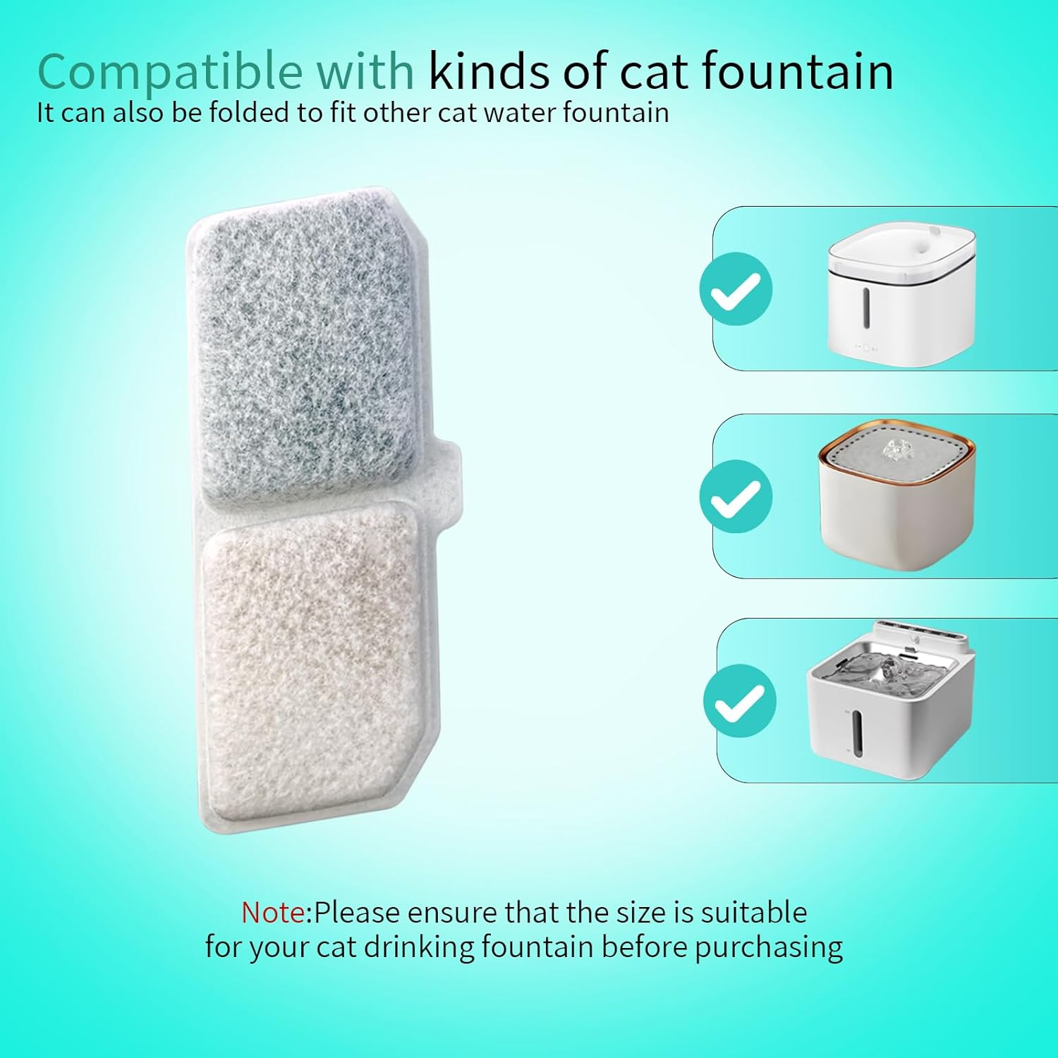 Hevysuo Pack of 10 Filter for Cat Fountain with Resin, Cotton Layer and Activated Carbon, Triple Filter Replacement Filters Suitable for 3.2 L Cats and Dogs Filter for Drinking Fountain, 4.4 X 1.6 image number 4