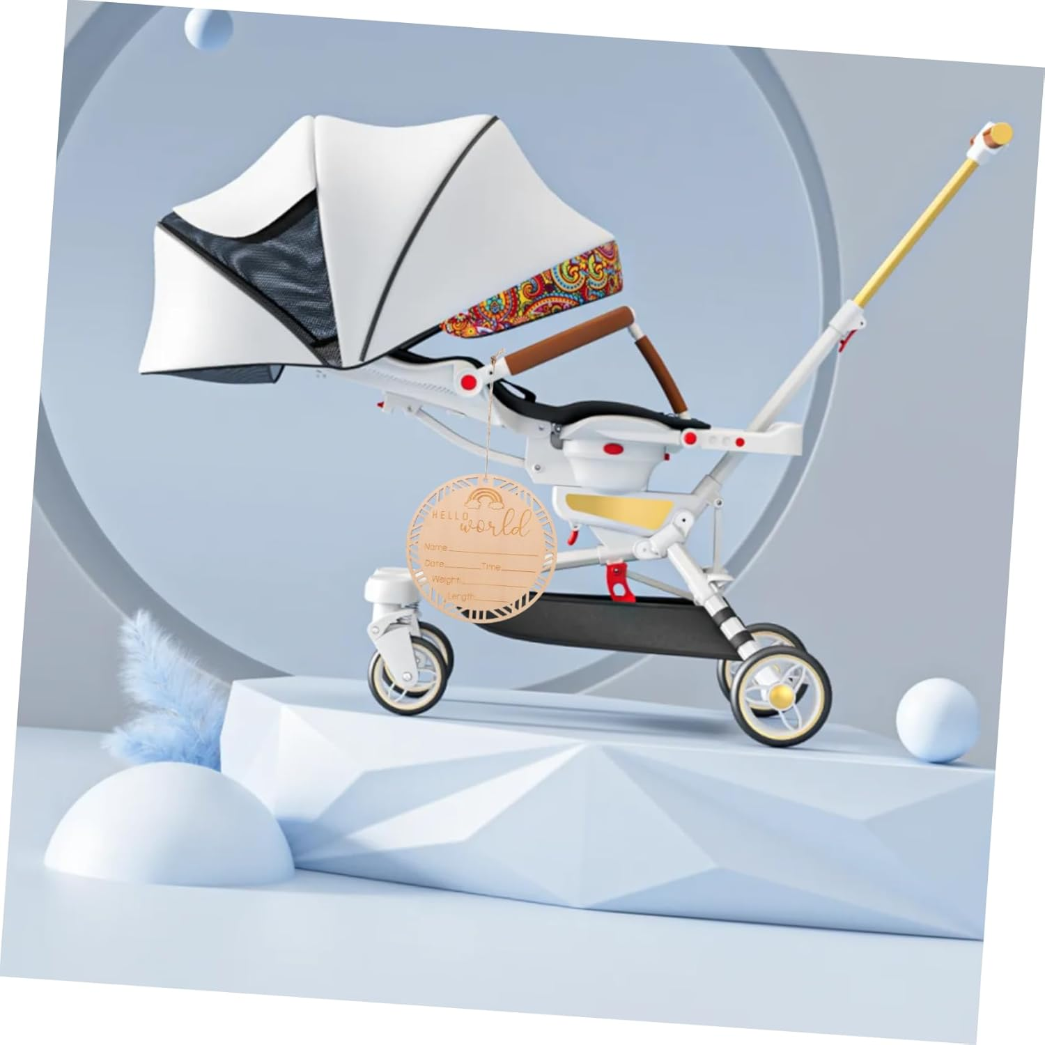 GALPADA Wooden round Birth Announcement Sign Natural Newborn Name Plaque Photo Decorative Milestone Board for Nursery and Party Use