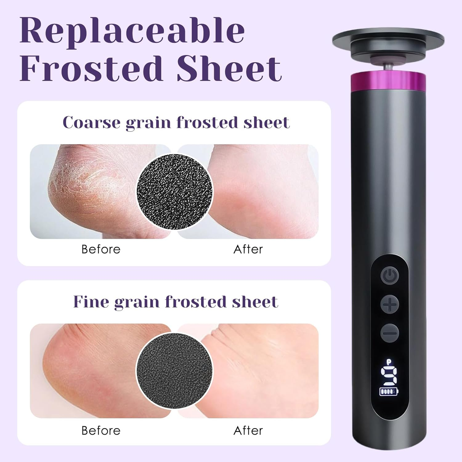 Electric Callus Remover, 9 Speed Levels, Aluminium Housing and 2000 Mah Battery for Callus Removal on Feet, Ideal for Home Foot Care and Professional Cosmetic Studios (Black) image number 3