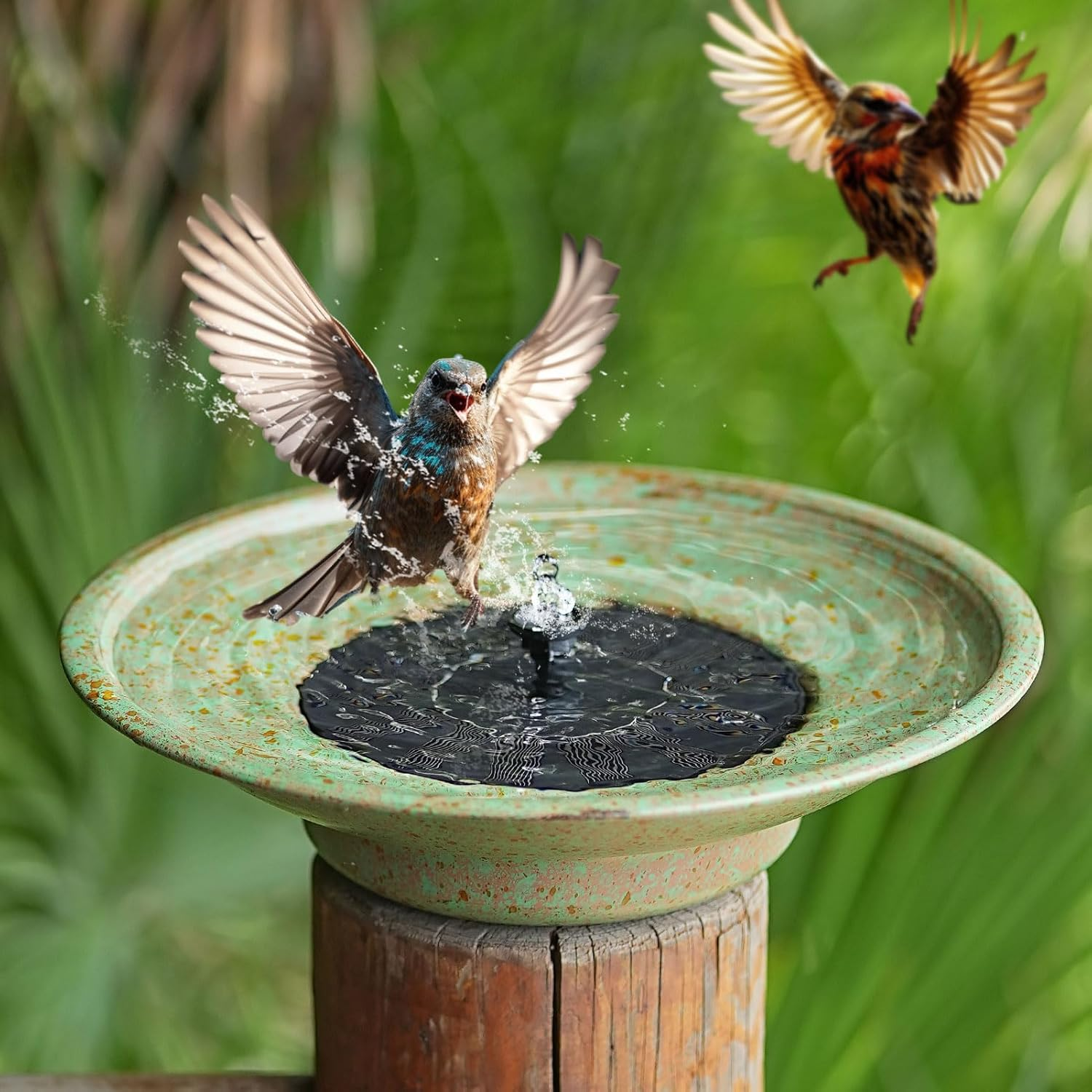 Solar Fountain Bird Bath, Metal Bubbler, Outdoor Bowl for Garden Patio Decor image number 6