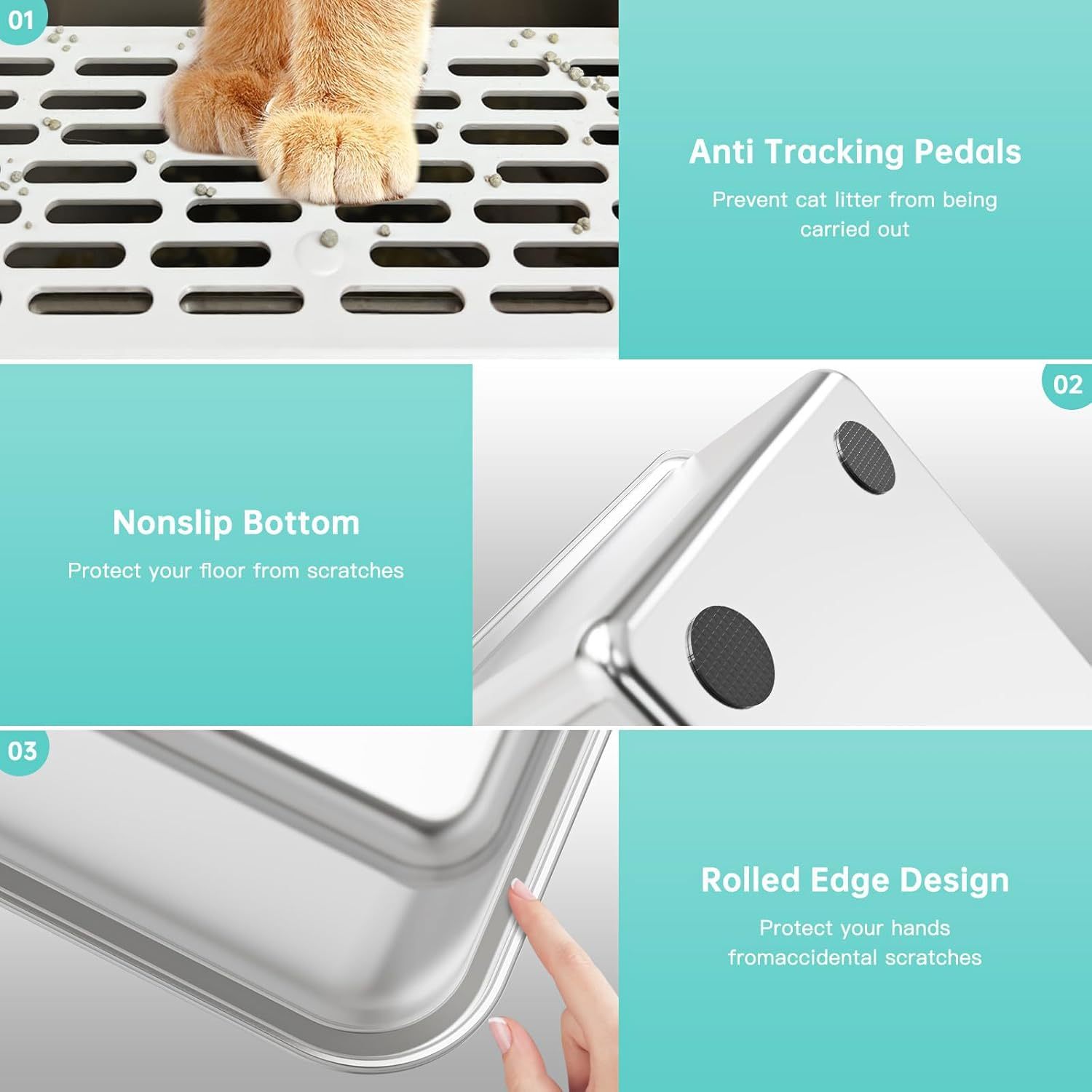 MOTYYA Enclosed Stainless Steel Cat Litter Box with Lid, XL Extra Large Litter Box for Big Cats, Metal Litter Box High Sided, Never Absorbs Odors, Anti-Urine Leakage, Easy Cleaning, Include Scoop