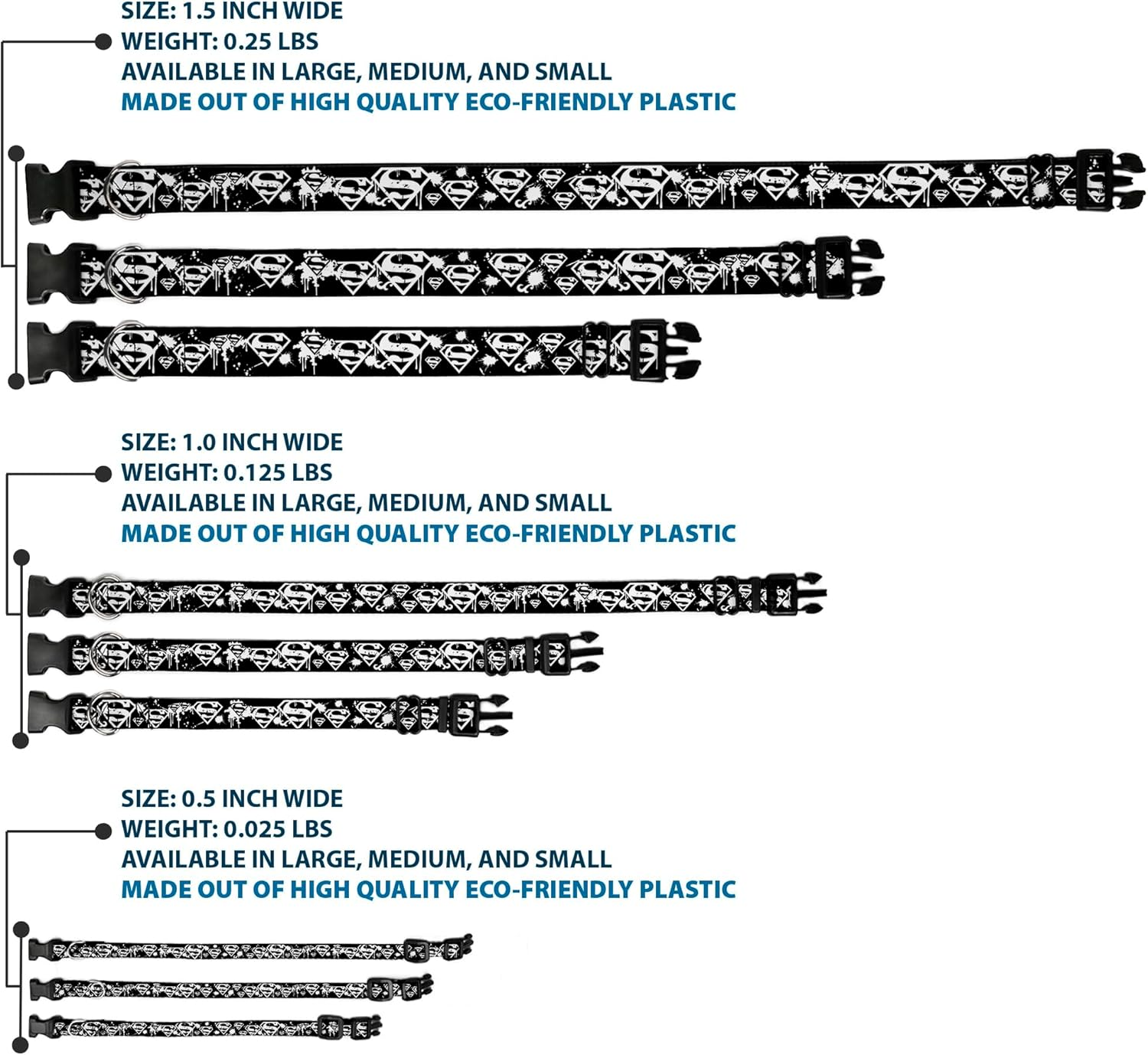 Buckle-Down Plastic Clip Dog Collar, Superman Shield Splatter Black/White, 18 to 32 Neck Size X 1.5 Inch Width image number 4