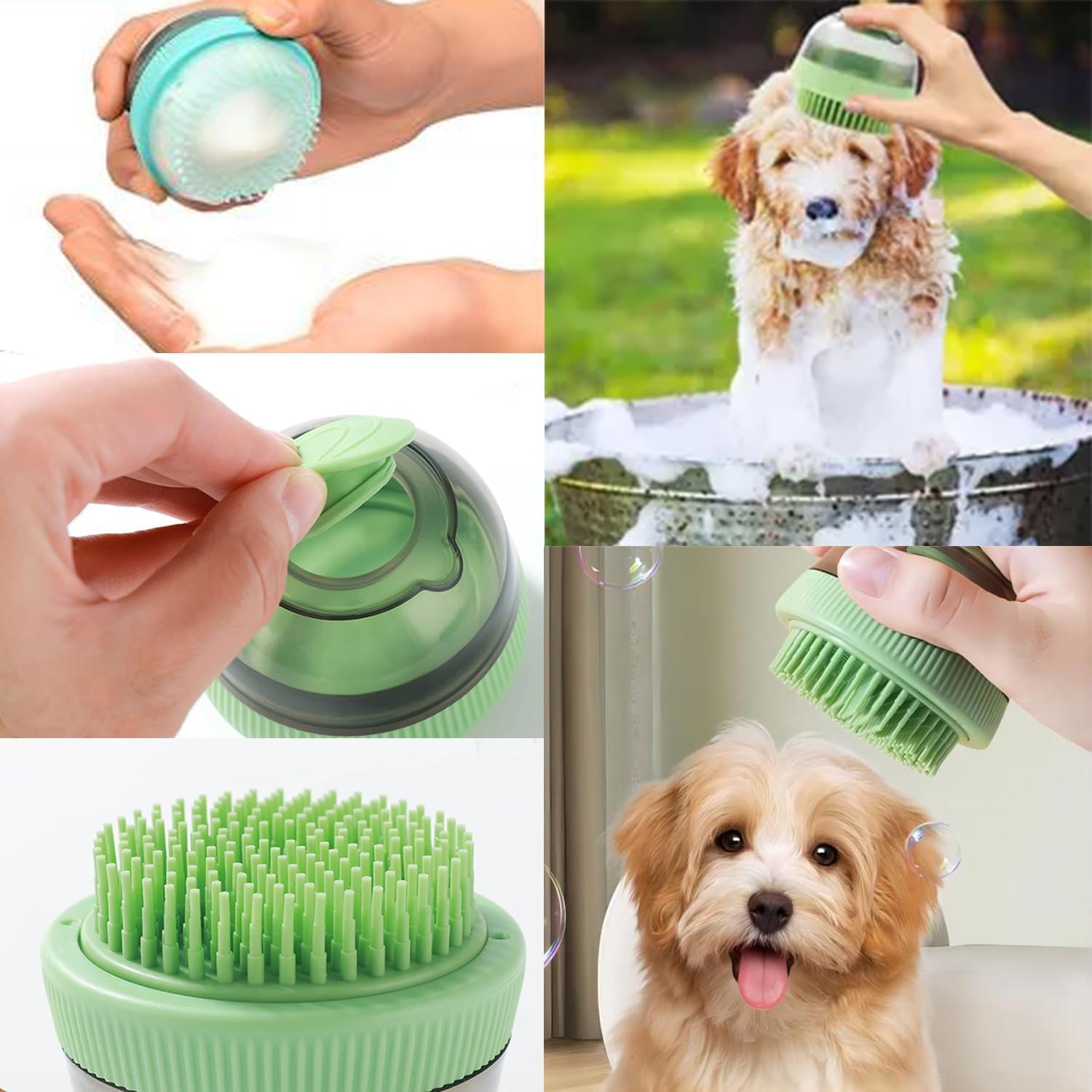 Pet Grooming Brush Bath Shampoo Massage Dispenser Shower Brush, 1Pc Dog Bath Brush Scrubber Soft Silicone Pet Grooming Brush Bath Shampoo Massage Dispenser Shower Brush Pet Massage Shower Brush,Green - Green image number 6