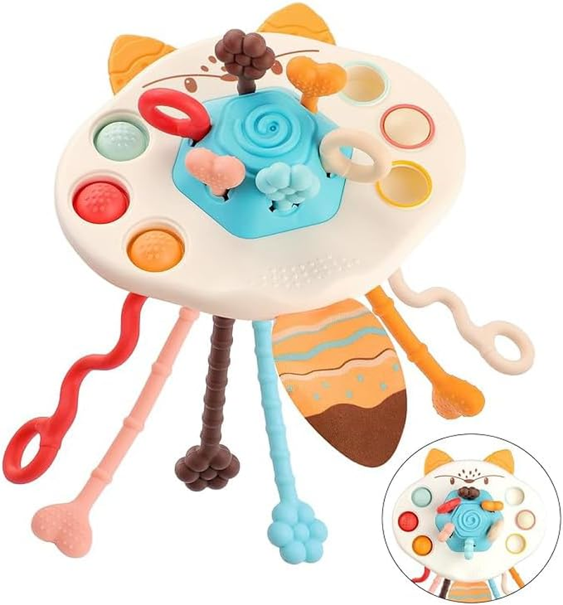 Montessori Pull String Toys Food Grade Silicone Sensory Pulling Toys for Babies 6-12 Months, Airplane Travel Car Stroller Activity Toy Gift for Toddlers Boys Girls 1 2 3 Year Old (Fox Shaped) image number 1