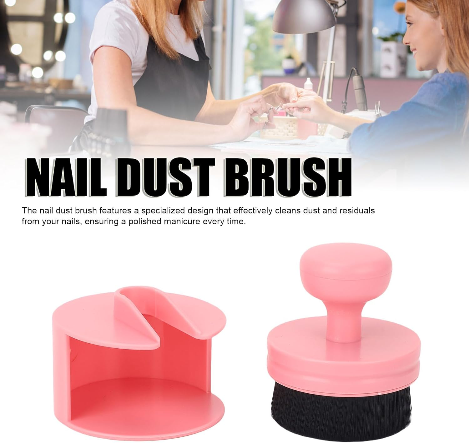 YUYTE Nail Dust Brush Professional Nail Art Dust Cleaning Fluffy Soft round Handle Flat Head with Soft Synthetic Fibres for Manicure Salon Home Use (Pink)