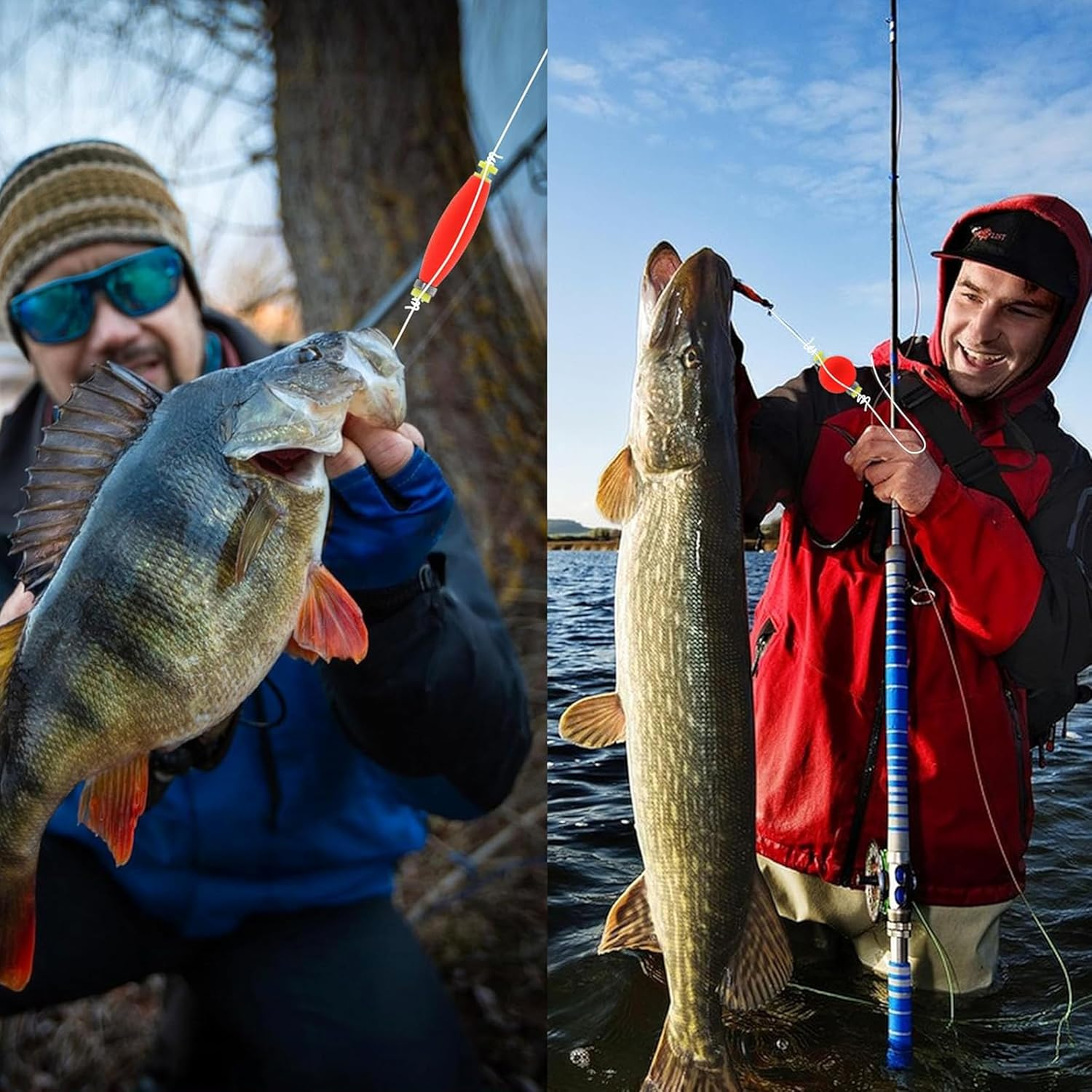 Fishing Bobbers, 15-Pack, B-Ball Shape Weighted Foam Snap-On Floats for Bluegill, Crappie, Bass, Trout, Enhanced Visibility image number 5