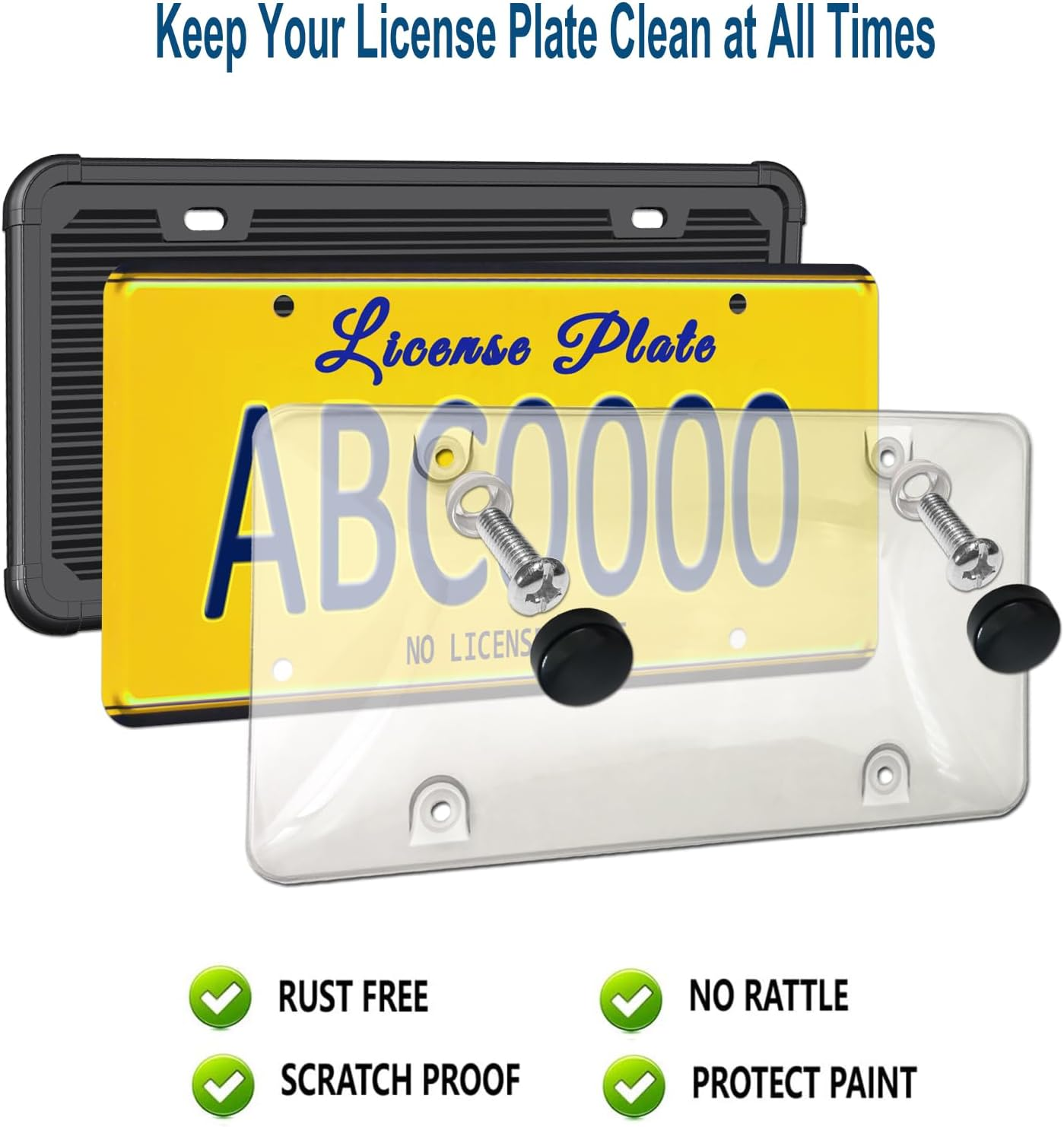 Car License Plates Shield - Clear Bubble Novelty Plate Cover with Silicone License Plate Frame to Fit Any US Plates, Unbreakable Frame Cover to Protect Front, Back License Plate Included Screws,Caps image number 3
