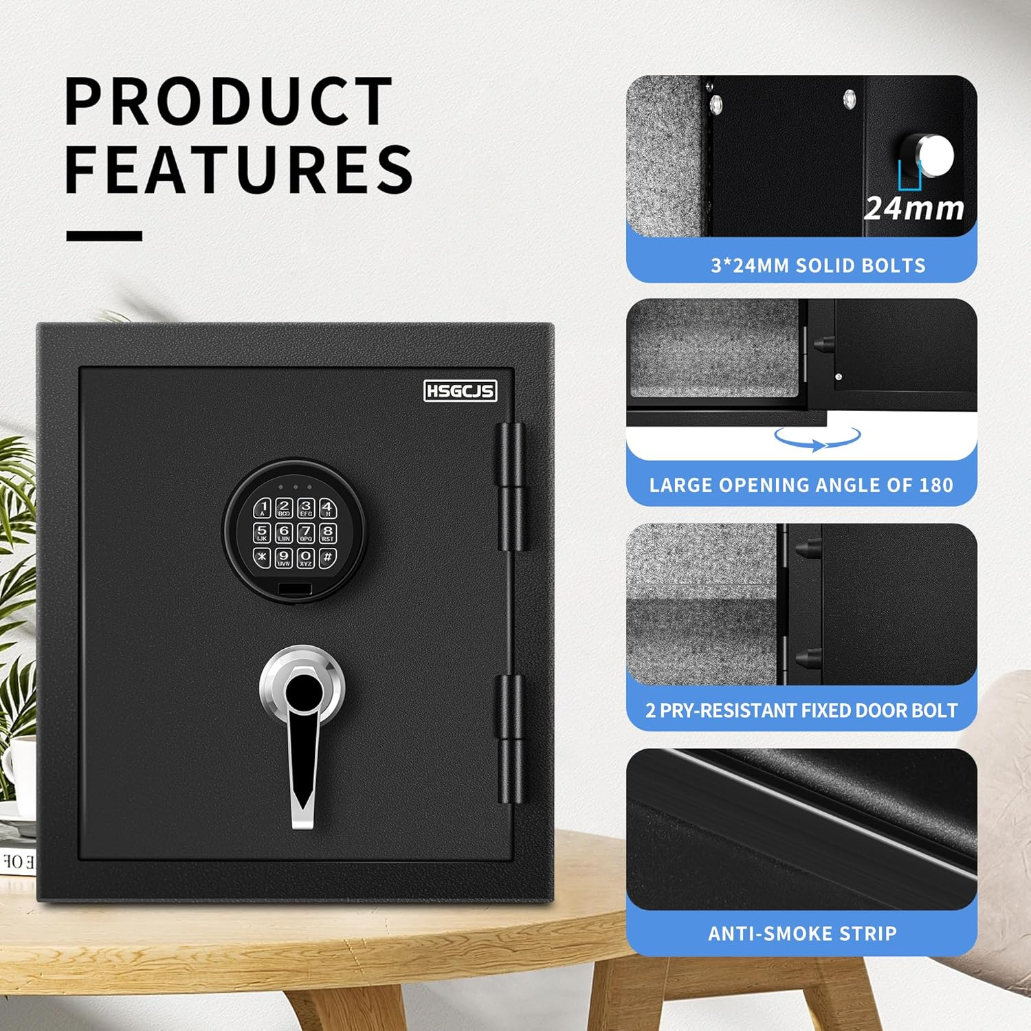 HSGCJS Fireproof Home Safe-1.0 Cubic Feet,Digital Keypad Lock Security Safe with Backup Key Lock,Fire Proof and Waterproof Safe for for Money, Documents, Jewelry, Office, and Hotel Use image number 5