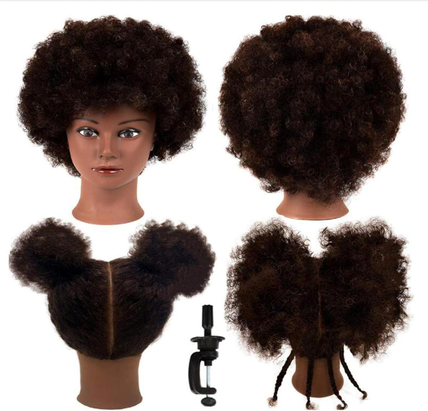 TOOYFUL Human Hair Hairdresser Cosmetology Afro Hair Manikin Head, Afro Light Black