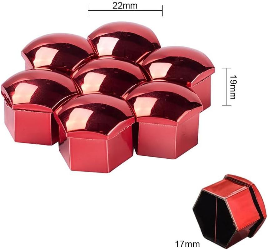 KOMUNJ Pack of 20 Hexagonal Tyre Nut Covers, 17 Mm Nut Covers, Wheel Nut Caps 17 Mm, Wheel Bolt Caps, Universal Tyre Nut, Wheel Nut Cap with Removal Tool, Red image number 2