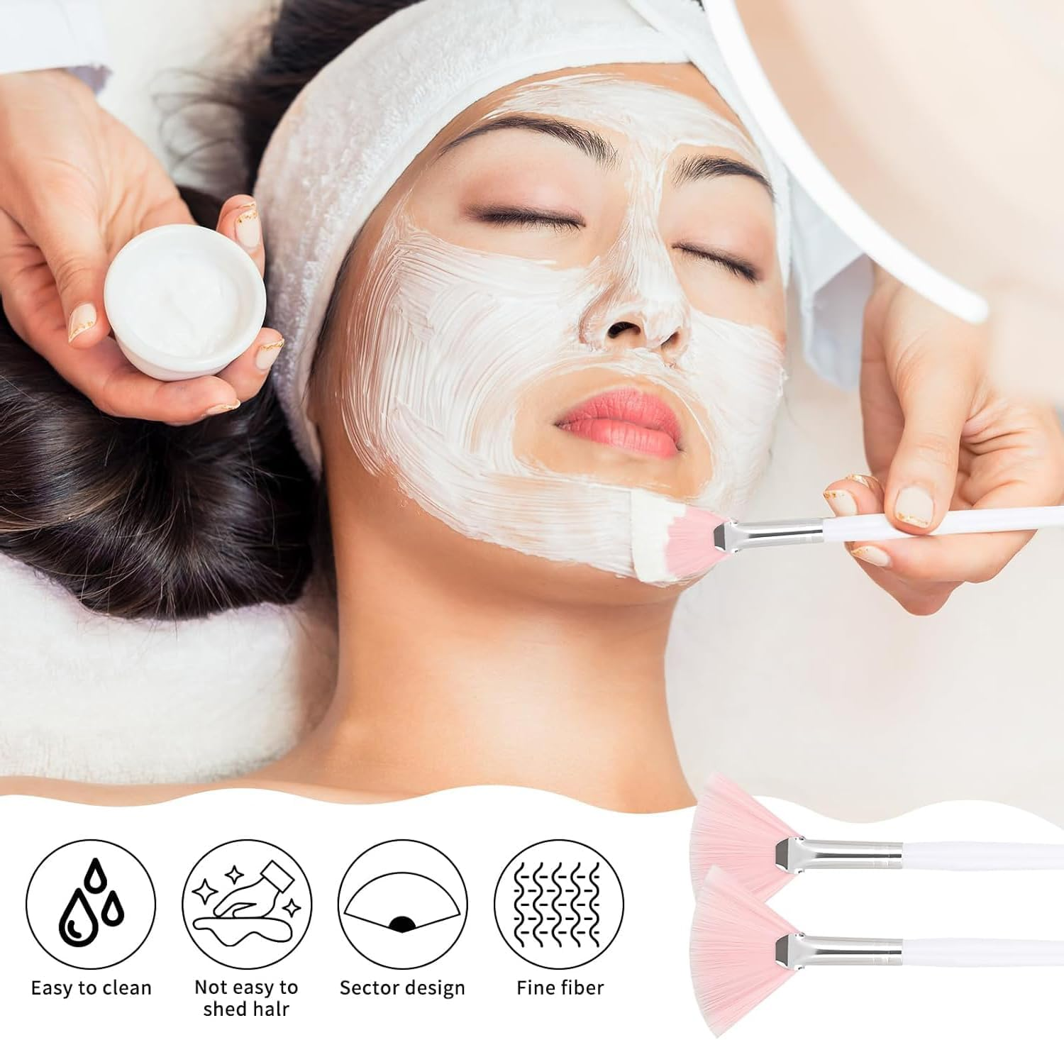 Pink Fan Mask Brush Set 16-Piece - Soft Facial Applicator Brushes for Makeup & Skincare, Professional Esthetician Tools for Even Foundation, Powder & Mask Application with Ergonomic Handles image number 3