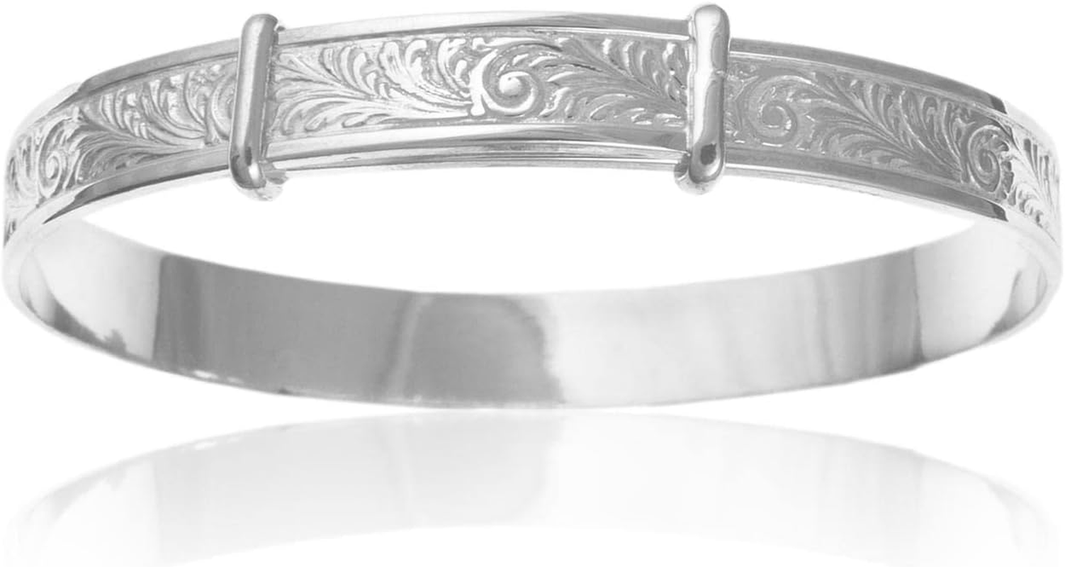 Engraved/Embossed Pattern/Design Expanding/Expandable/Adjustable Bangle Bracelet for Baby/Child/Children/Women - 925 Sterling Silver - Childrens Jewellery