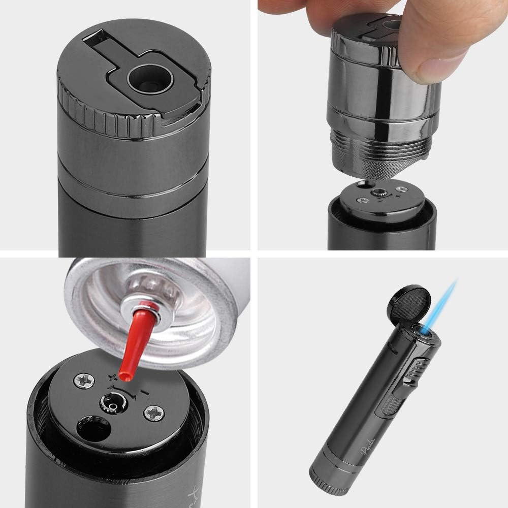 PIPITA Torch Lighter with Holder & Needle,Windproof Single Jet Torch Butane Gas Lighter Refillable Torch Lighters with Punch(Without Gas) image number 2