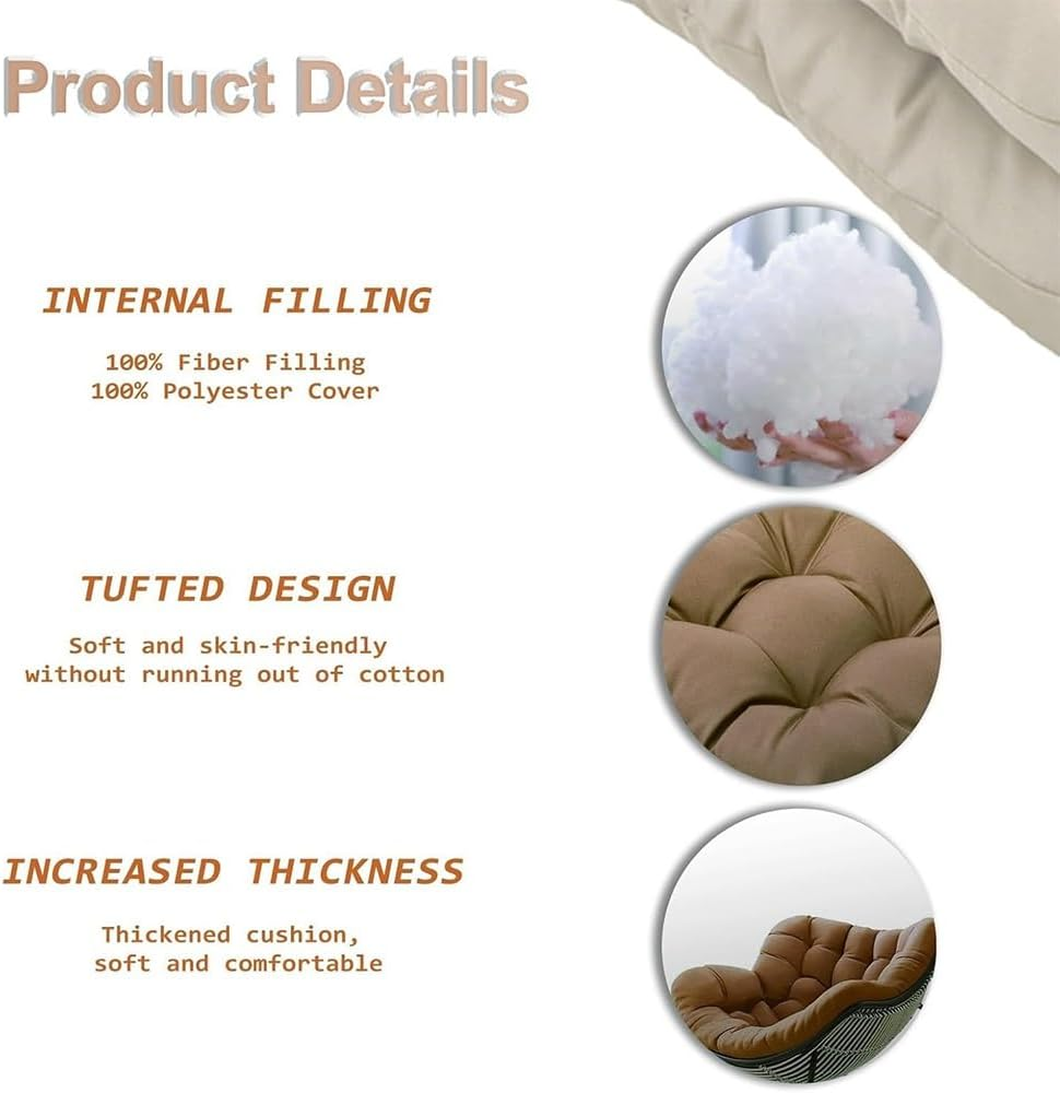 Lazy Rocking Egg Chair Cushion, Indoor Outdoor Oversized Lounge Wicker Papasan Cushion, Thick Nest Back Seat Pillow for Patio Porch Garden(Only Cushion)(Light Gray)