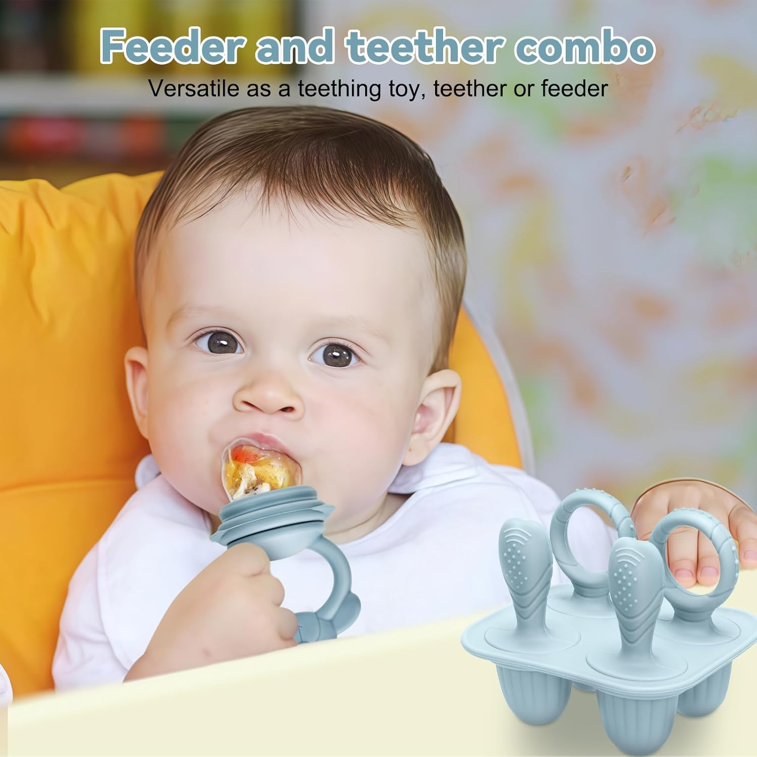 MR.TIMELAG Baby Fruit Feeder & Popsicle Molds 6-In-1 Set - Silicone Teething Mitts, Freezer Trays, Pacifiers & Ice Lolly Makers (Blue Bear + Smiley) - Bpa-Free Infant Feeding & DIY Frozen Treat Kit image number 6