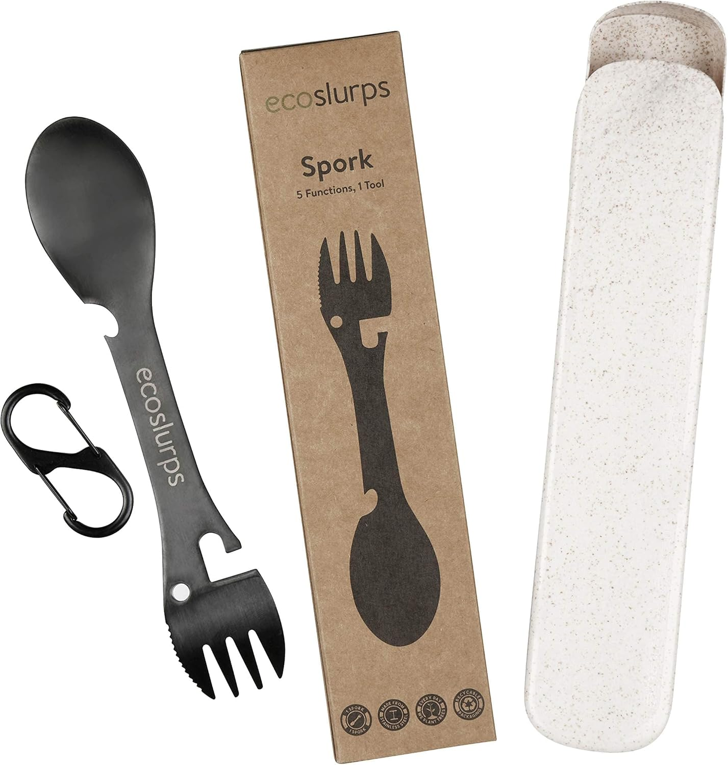 Ecoslurps Spork - Stainless Steel Spork Camping Cutlery Set in Eco-Friendly Travel Case and Carry Clip (1 Spork) image number 2