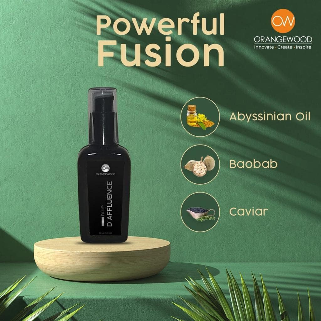 Orangewood Luxury D'Affluence Hair (Huile) Oil |Total Hair Repair - Nourishment with Nutrition Abyssinian, Baobab and Caviar Oil for Deep Penetration & Split Ends for Men and Women, 30Ml