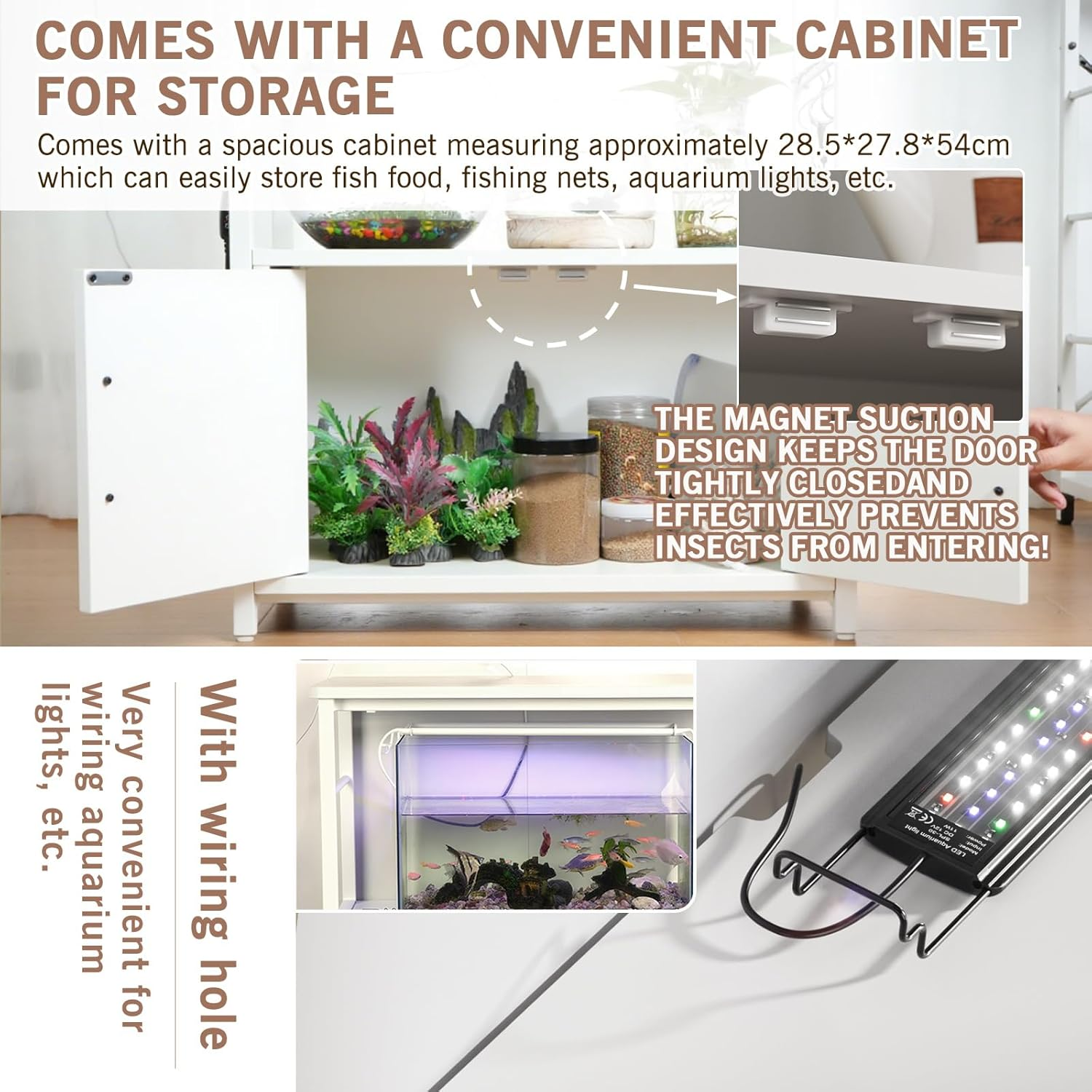 DEWEL Aquarium Stand, Fish Tank Cabinet Stand with 3-Tier Storage, Heavy Duty Terrarium Stand Rack for Home Office, Lbs Load Capacity 60 X 30 X 70Cm (L X W X H), White image number 3