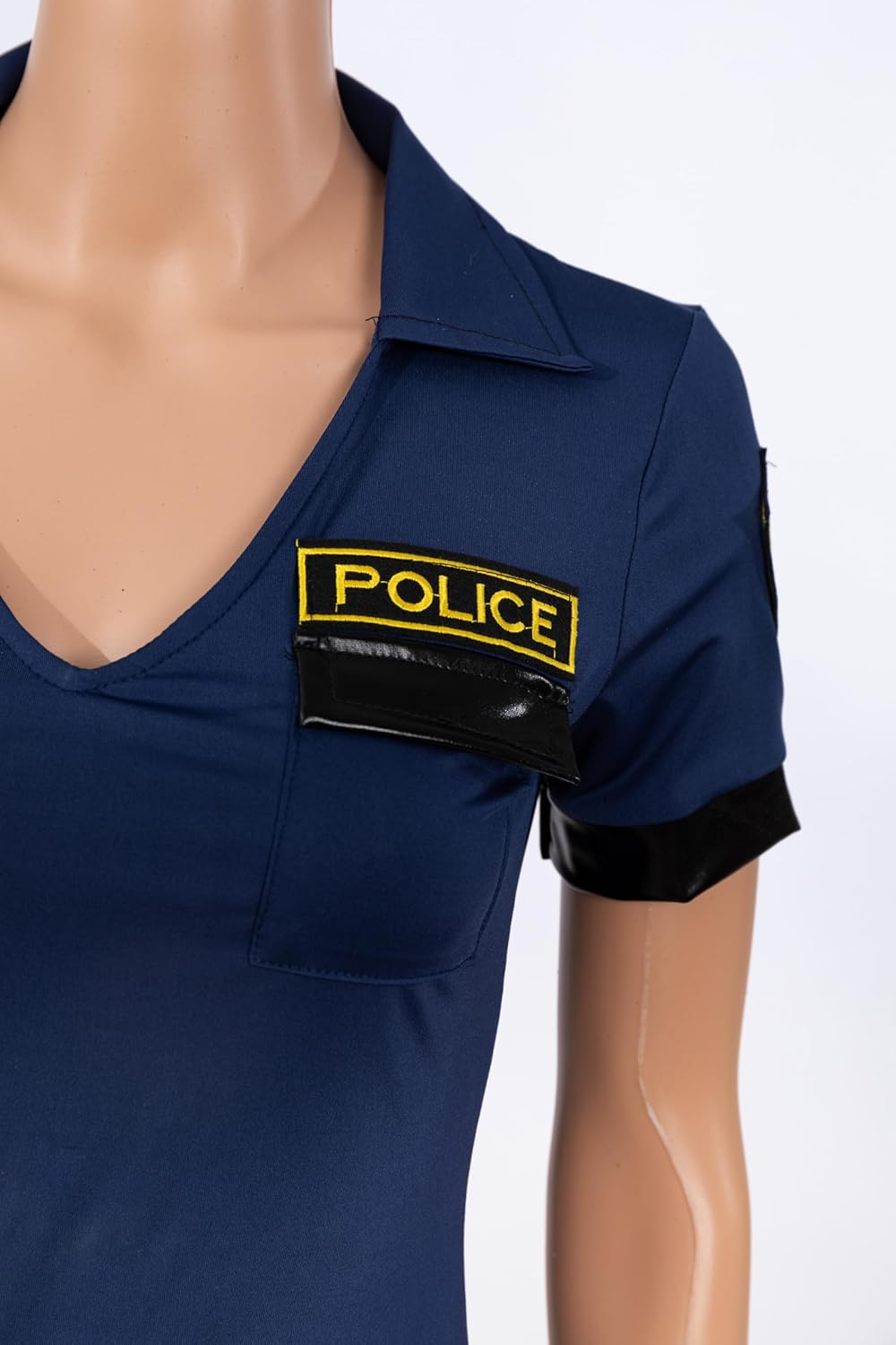 Cop Costume Womens Police Officer Uniforms Adults Halloween Costume Dresses with Police Hat, Waist Belt,Glasses,Tights