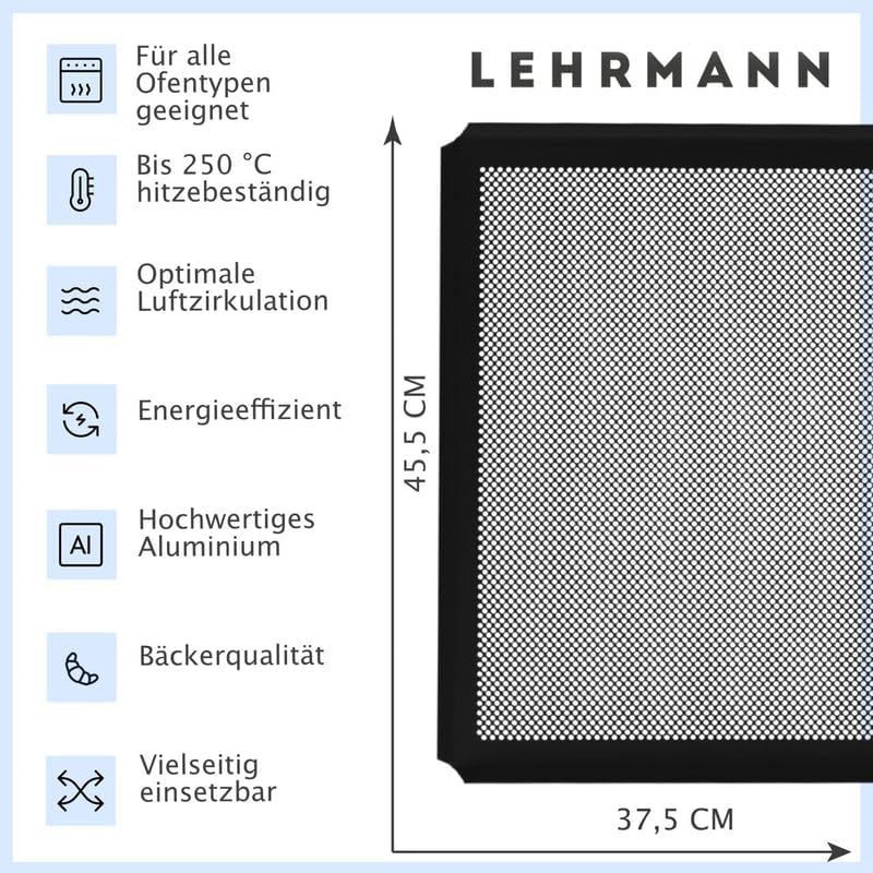 LEHRMANN Perforated Tray 45.5 X 37.5 Cm with Non-Stick Coating Baking Tray Cake Tray Baguette Tray Pizza Tray Compartment/Replacement for Oven Bosch Neff Siemens image number 4