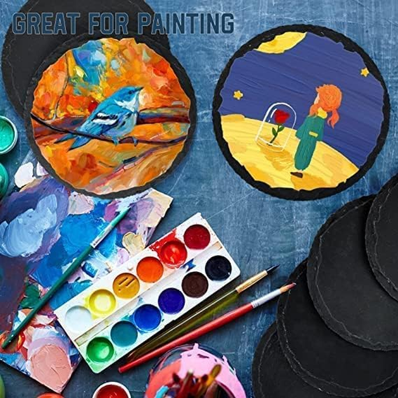 Emapoy 4 Inch Slate Coaster, 6 Pack Slate Coasters, Black Stone Coasters, Handmade Coasters Set, 4 Inch Black Stone Coasters Bulk Cup Coaster Set for Bar Kitchen image number 4