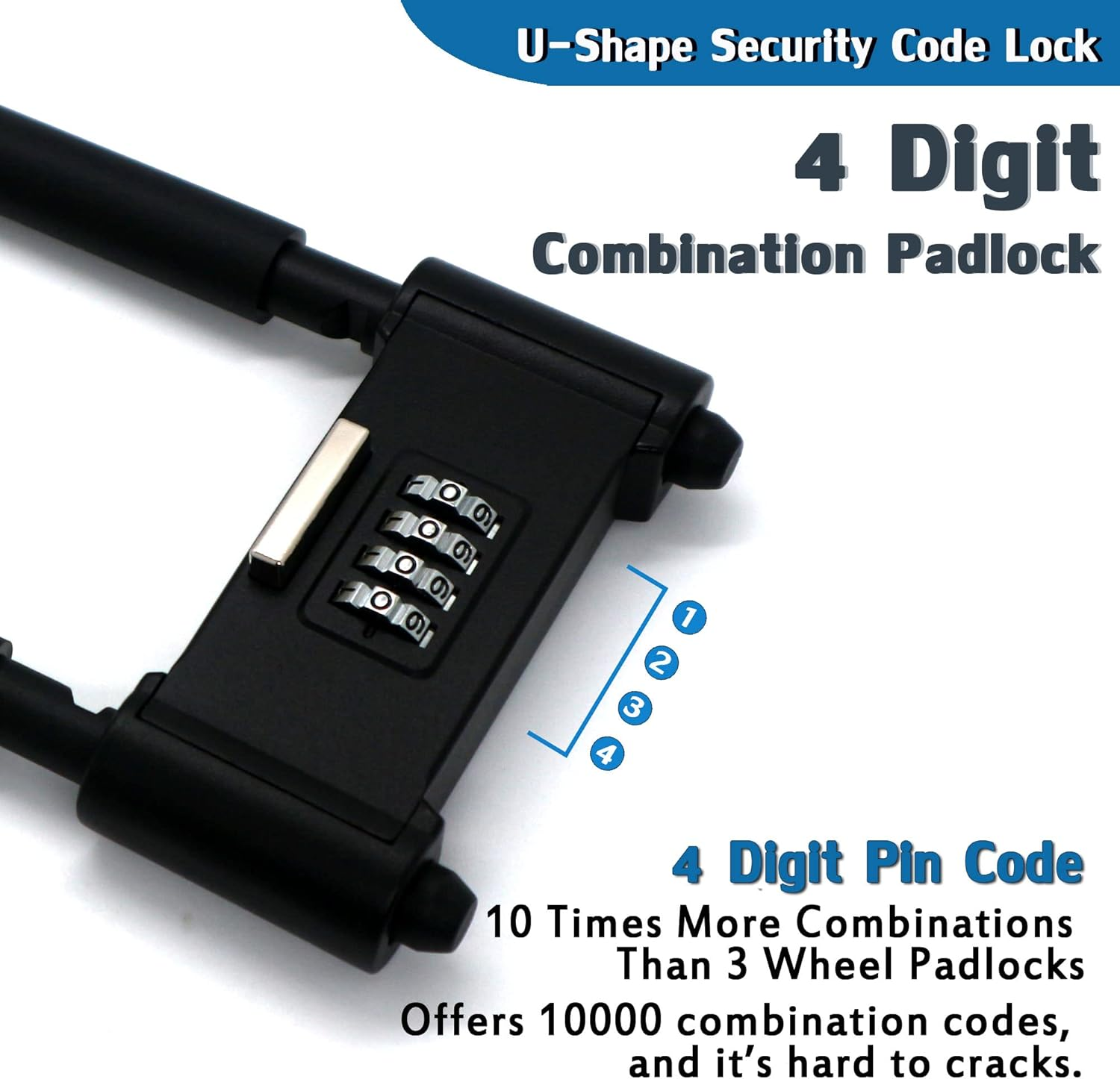 4 Digit Combination Padlock, Heavy Duty anti Theft U-Shape Security Code Lock with Adjustable Shackle,For Bicycles,E-Bike,Mountain Bike,Gates,Shed,Fence [Adjustable Range 120-140Mm] - X-Large(12.0*4.52") image number 5