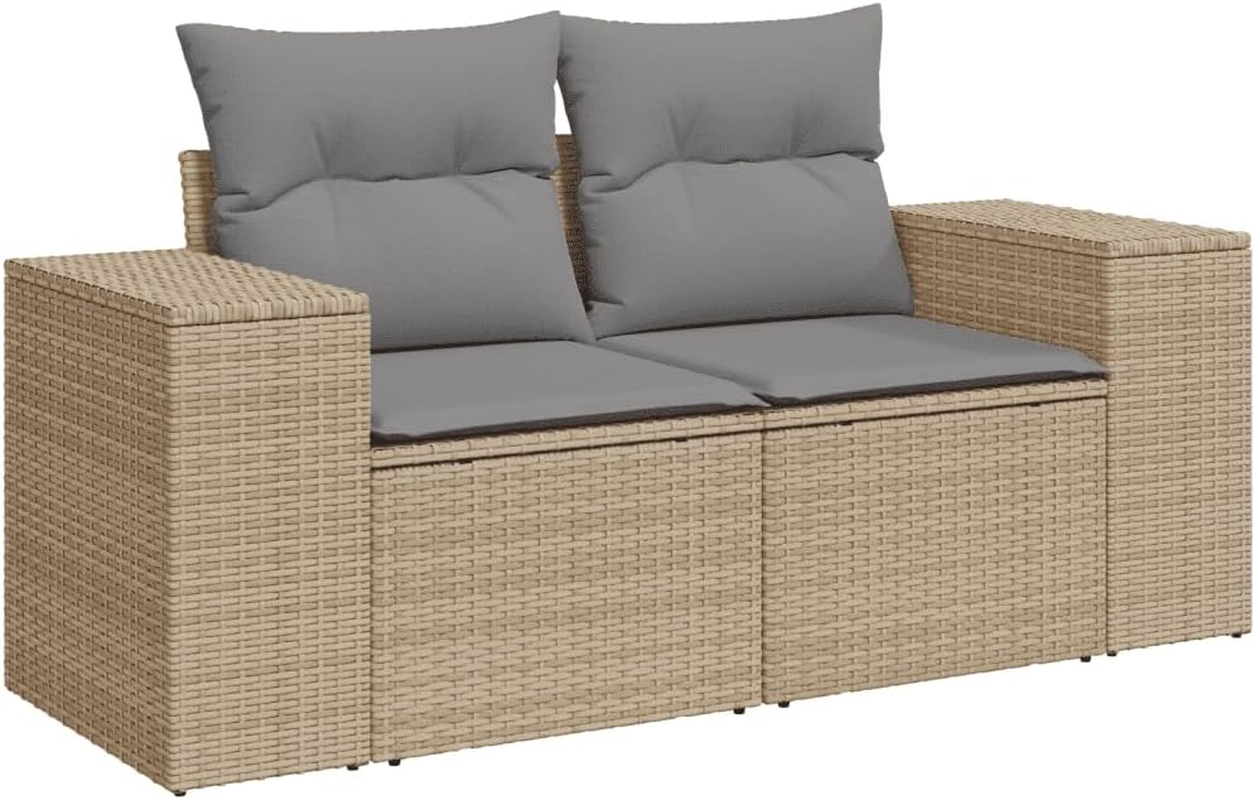 Vidaxl Six Piece Beige Garden Sofa Set Poly Rattan with Cushions - Modular Outdoor Patio Seating image number 4