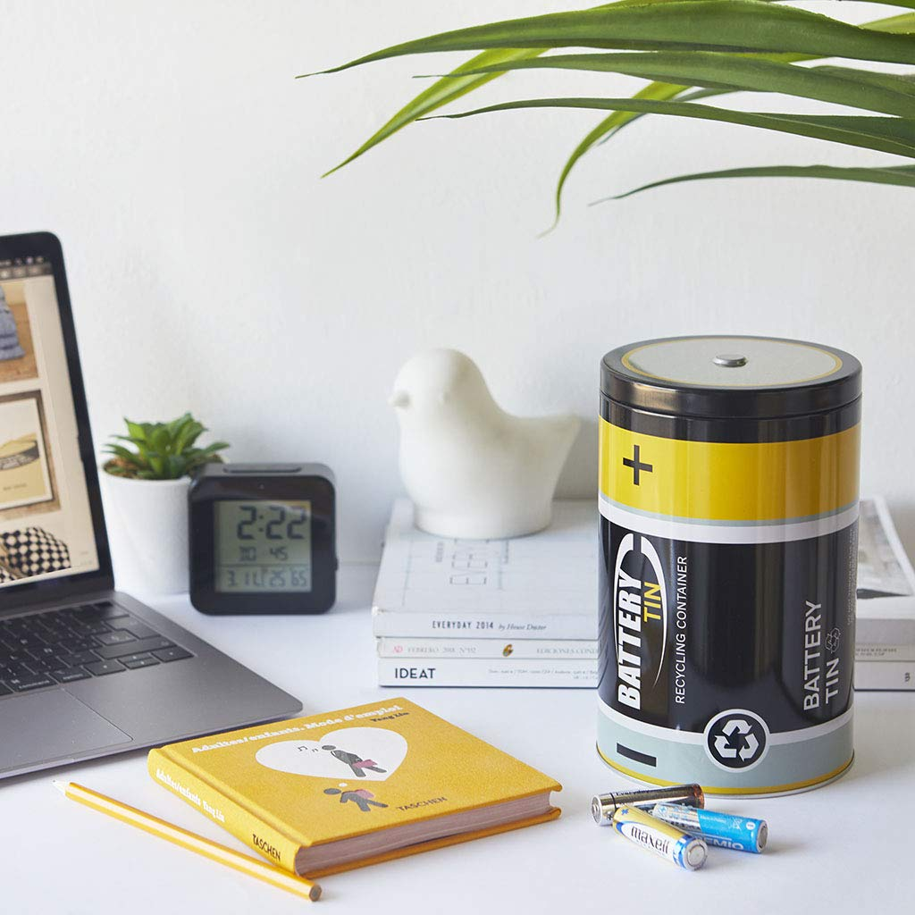 CKB LTD Battery Waste Recycling Bin Small Storage Container Tin for Used Batteries Novelty Design to Recycle and Help the Environment Ideal for Home Use, Office Desks or Shop Counters 19 X 12Cm image number 1