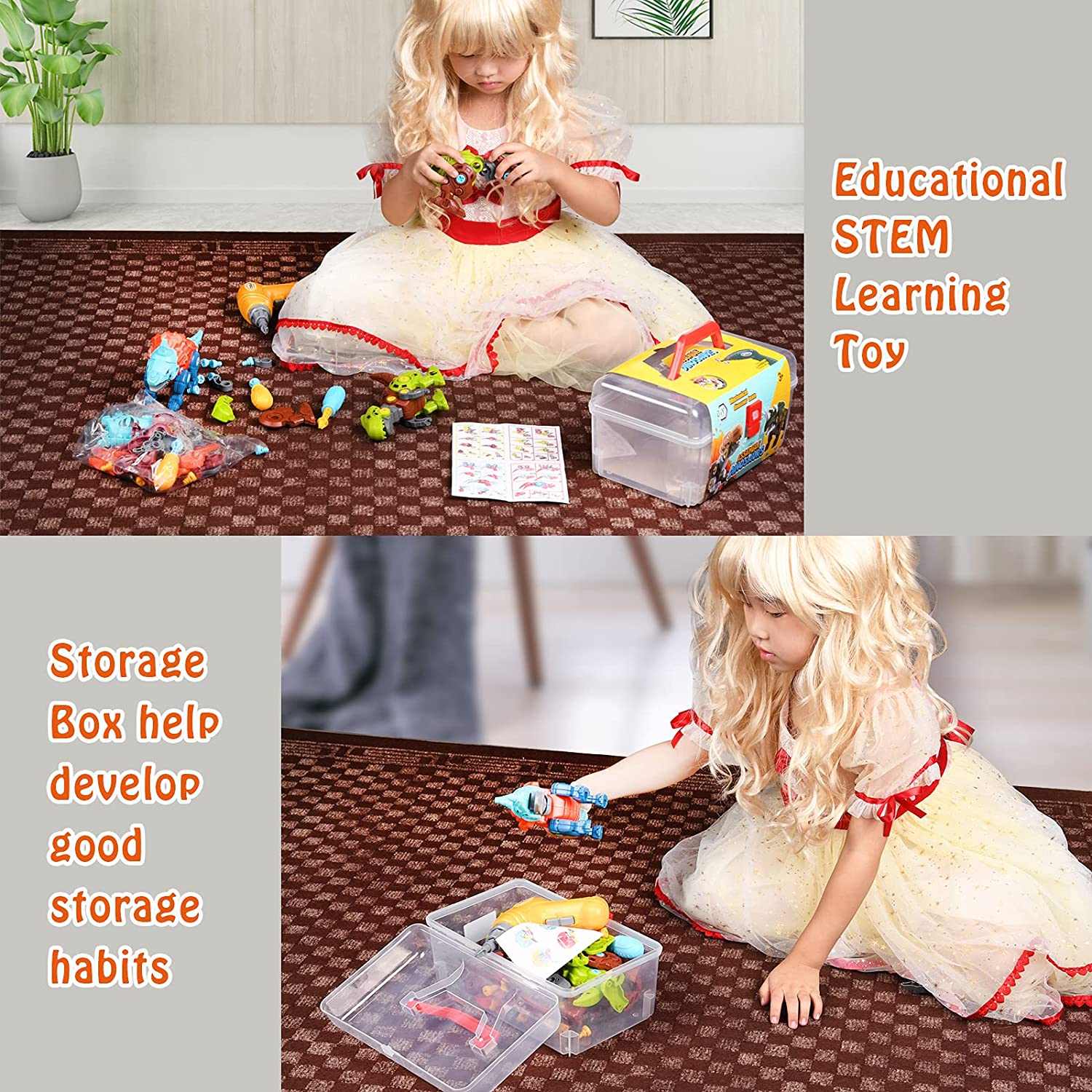 4 Pack Dinosaur Toys for Kids, Take Apart Dinosaur Toy with Electric Drill & 4 Hand Drill Tool, Building STEM Toy Christmas Birthday Gift Learning Construction Toys for 3 4 5 6 7 Year Old Boys Girls image number 1