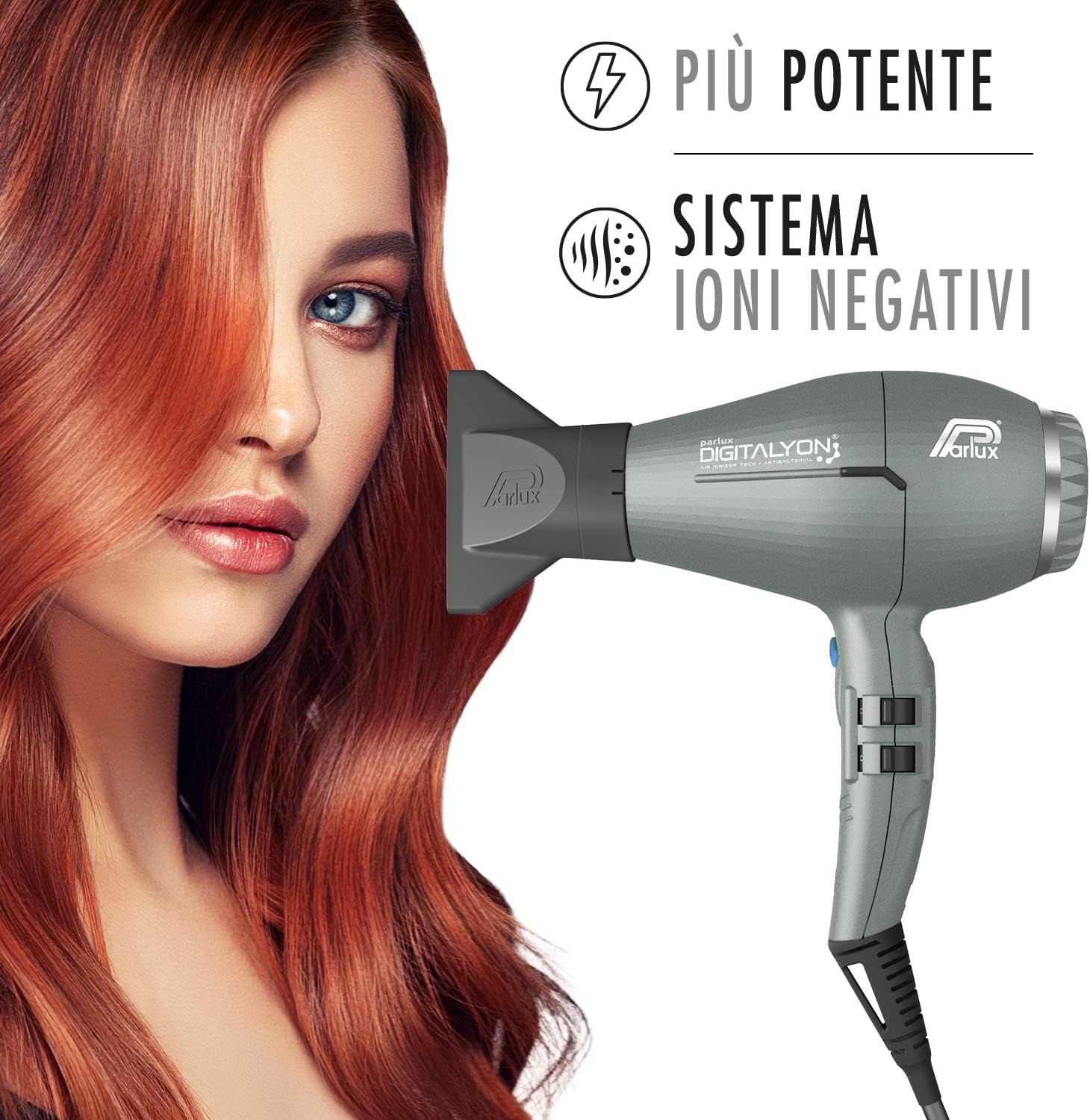 Parlux Digitalyon Professional Digital Hair Dryer with Negative Ions, Very Light and Powerful. Made in Italy (Glitter Grey)