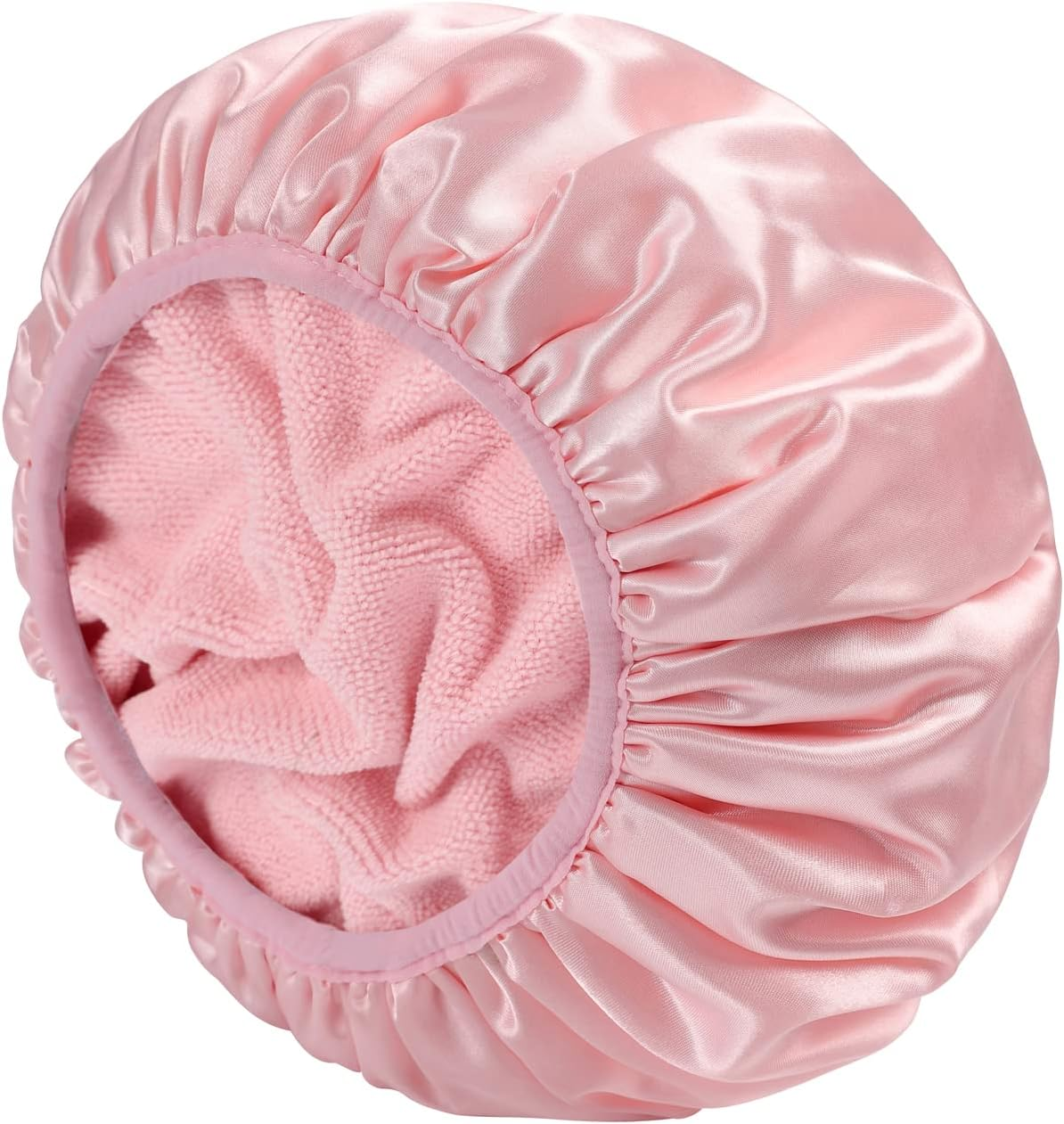 YIZIJIZI Terry Lined Shower Cap,Triple Layer Large Cap for Women,Shower Cap Reusable Waterproof,Long Thick Hair(Pink)