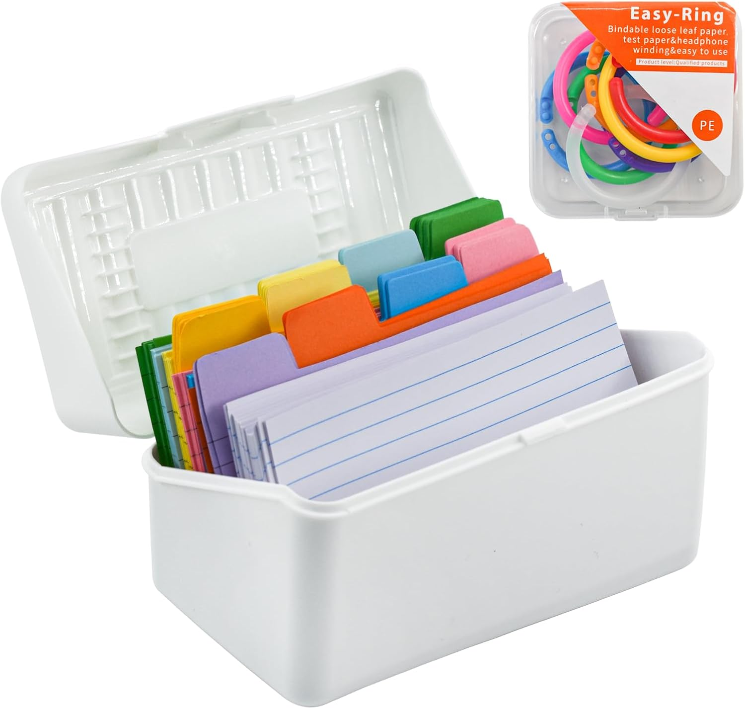 VANRA Index Card Holder 3X5 Flash Card Organizer Case 300 Colored Index Cards Bulk Blank Note Cards with Ring (Black)