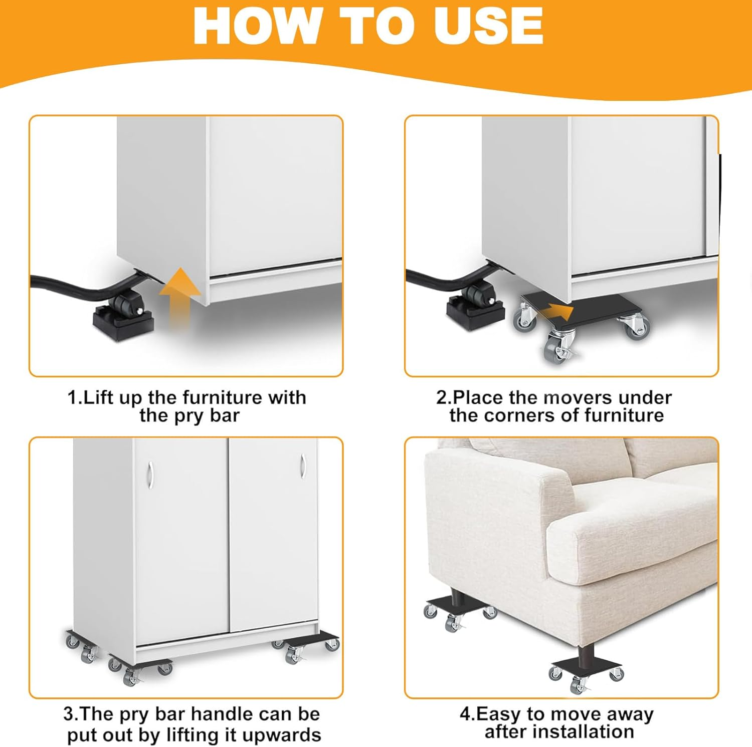 Heavy Duty Furniture Movers with 5 Wheels & Lifter Set, 1400Kg Load Capacity Furniture Mover with 360&deg; Rotation Wheels, Lock Dollies Furniture Lifter Set for Heavy Furniture Refrigerator Sofa Cabinet image number 1